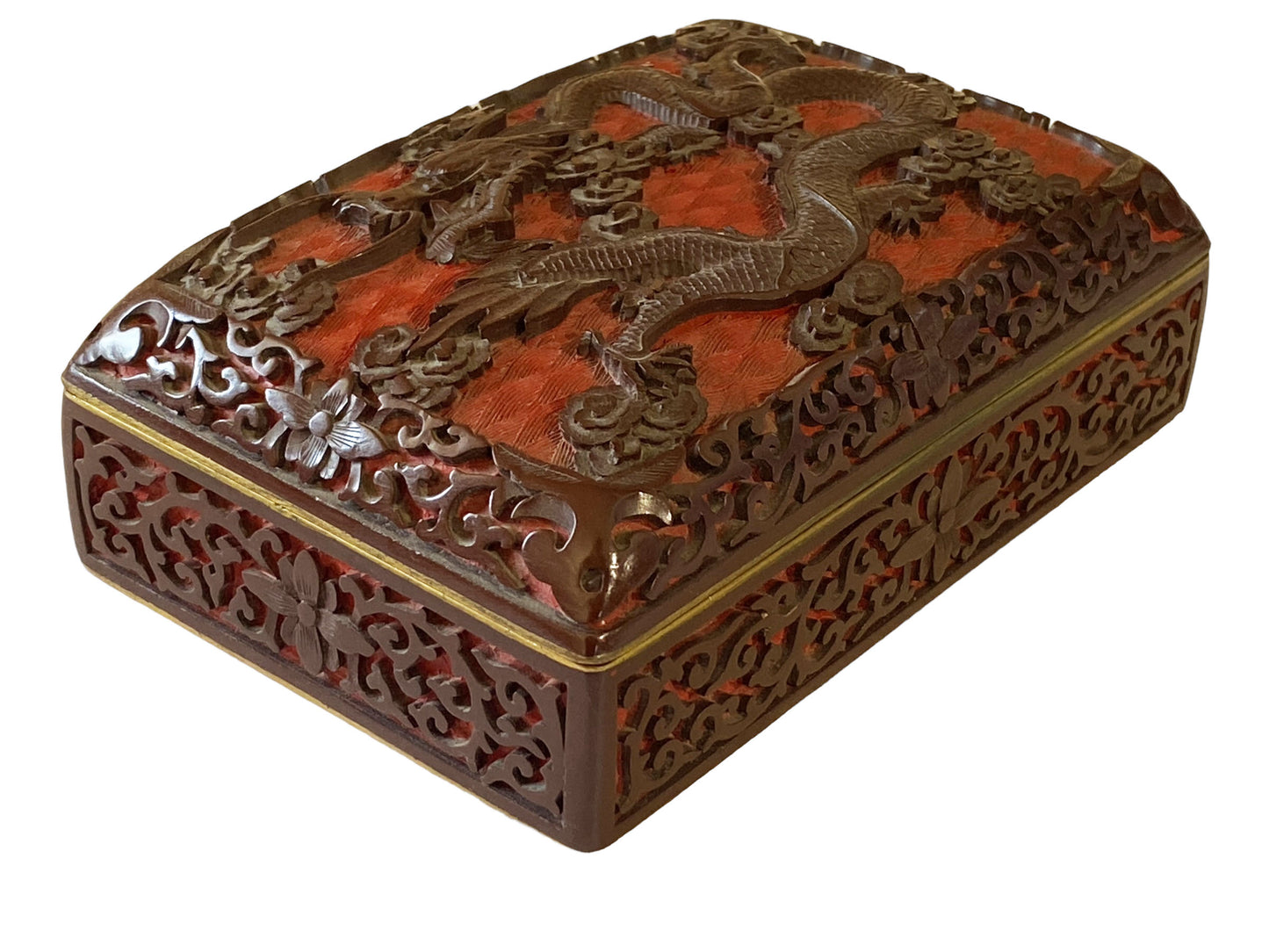 #5820 Lacquerware Handwork Carved Enamel Bronze Dragon Box