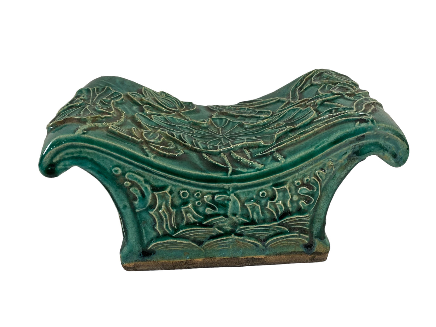 #5845 Old Chinoiserie Celadon Headrest /Pillow With Water Lilies