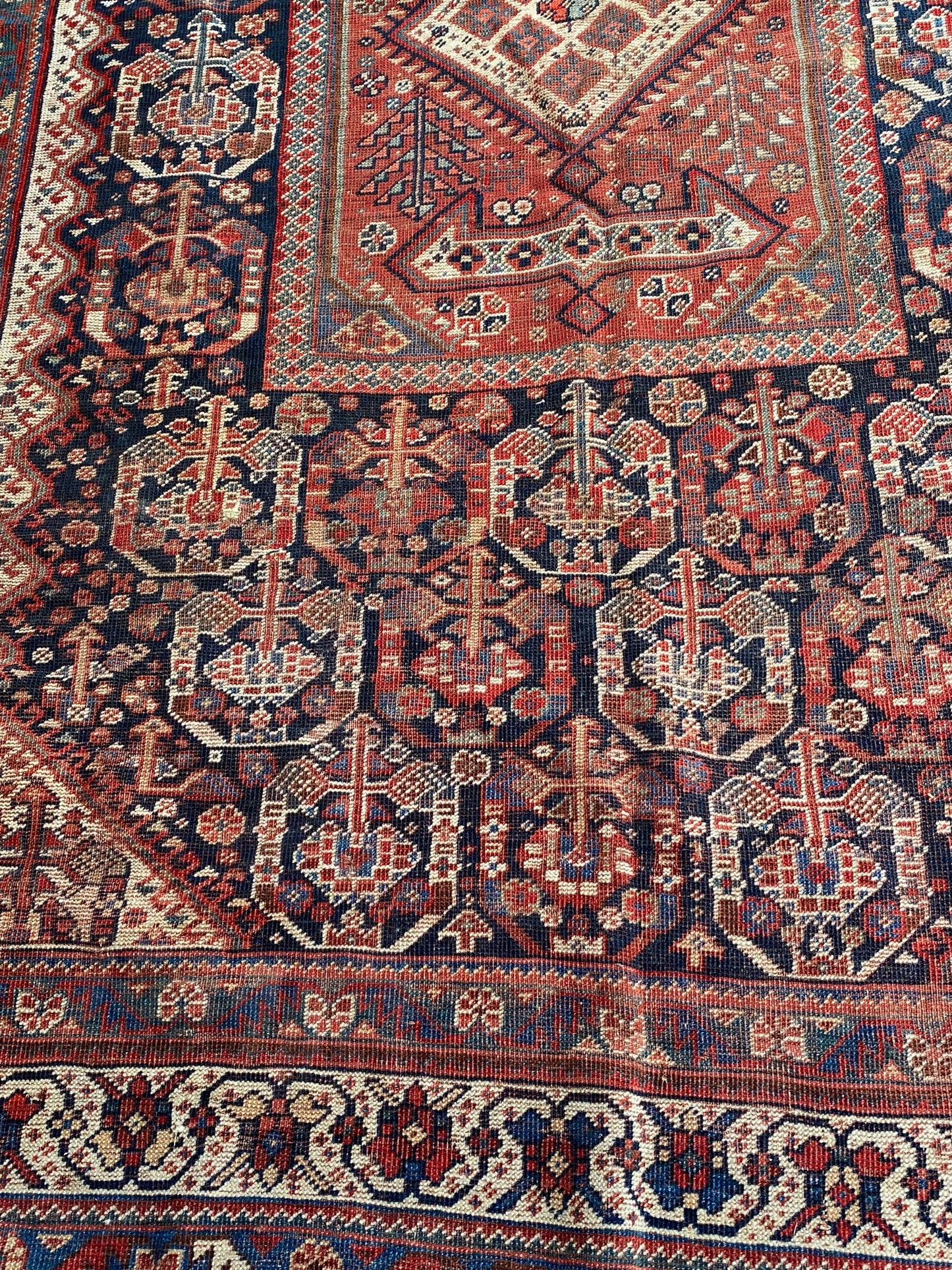 #7012 Antique Qashqai Kashkuli Rug with All Over Design, circa 1900