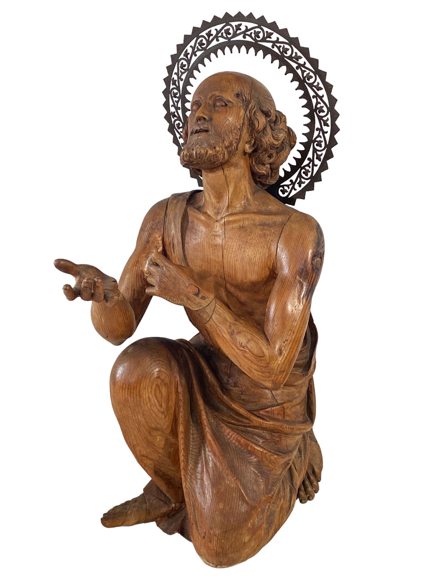 #5602 LG Museum Quality European Hand Carved Wood 18th C Santos ST Geronimo 27" H