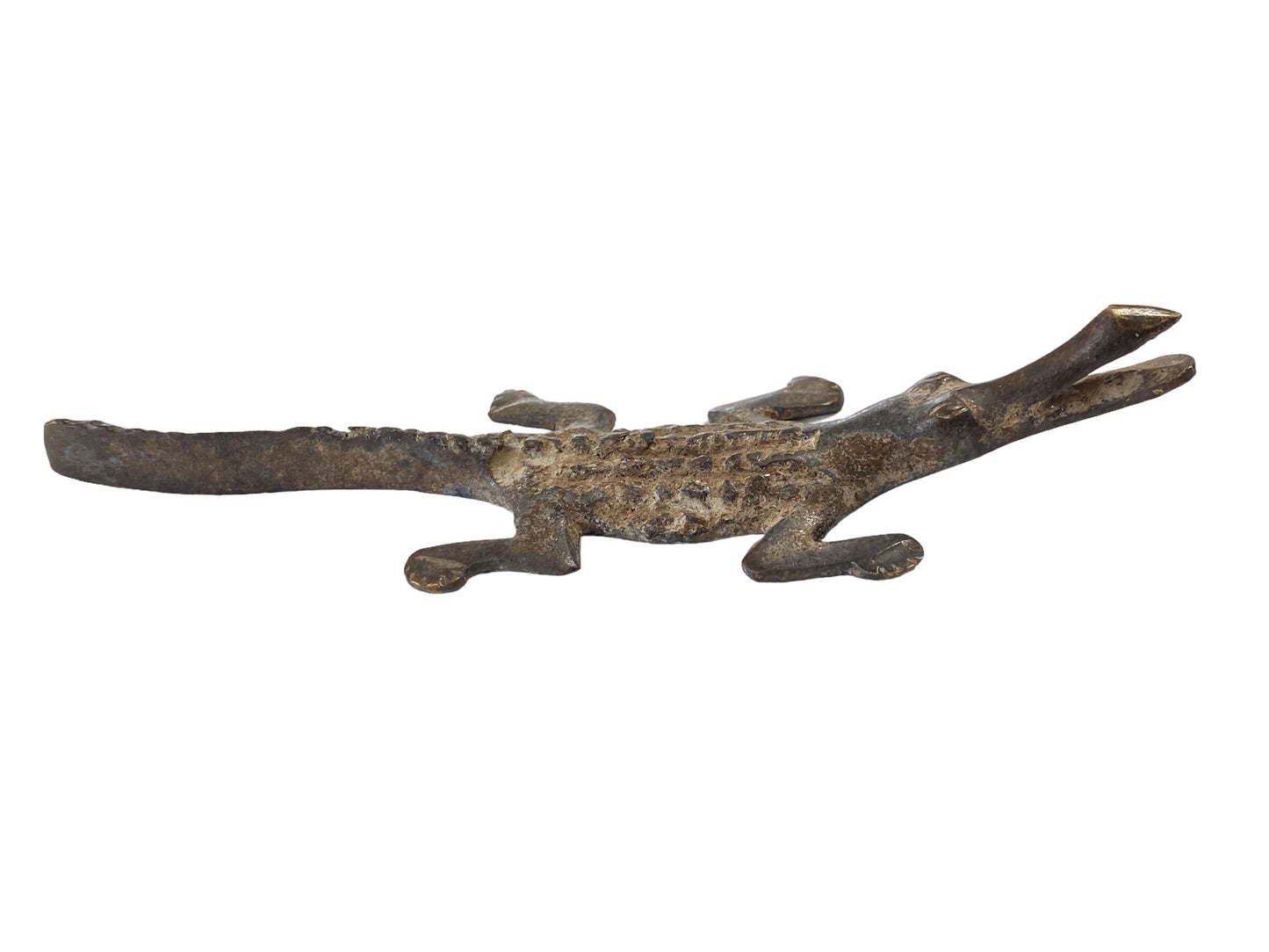 #2215 Lobi tribal Bronze Gold Weight Crocodile Burkina Faso Africa 5.25" W