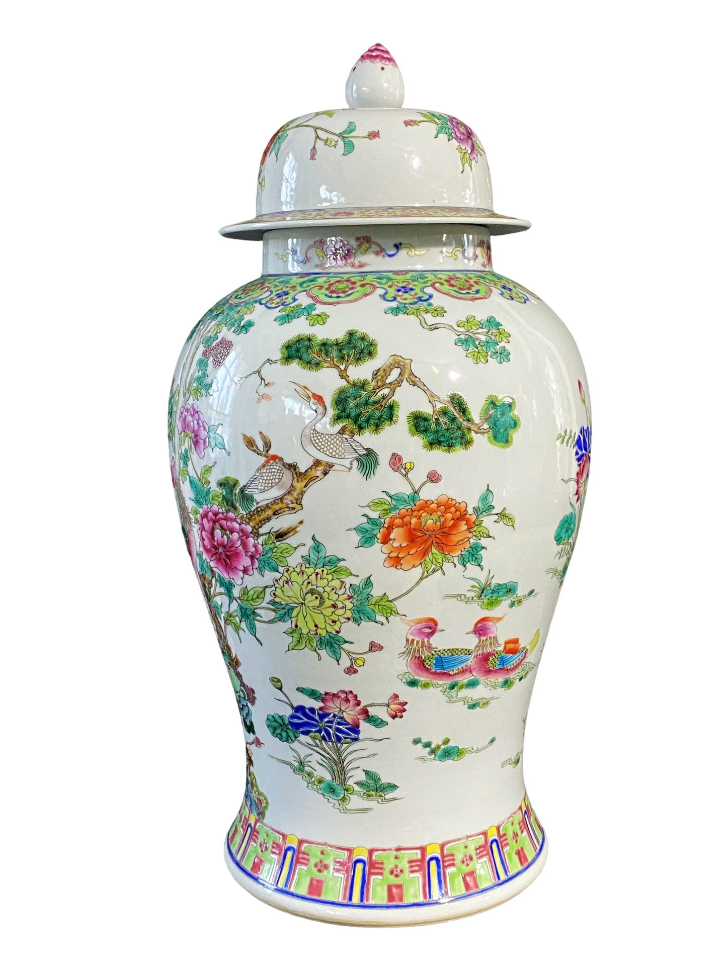 #5754 LG Chinoiserie Famille Rose Porcelain Ginger Jar 24" H