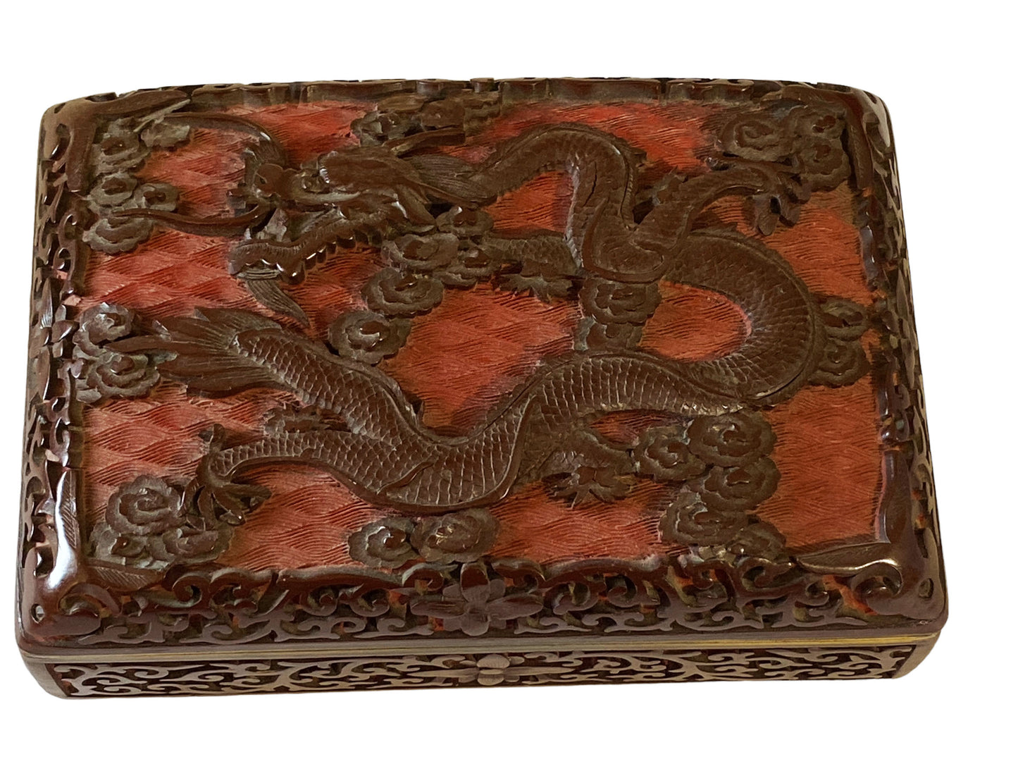 #5820 Lacquerware Handwork Carved Enamel Bronze Dragon Box