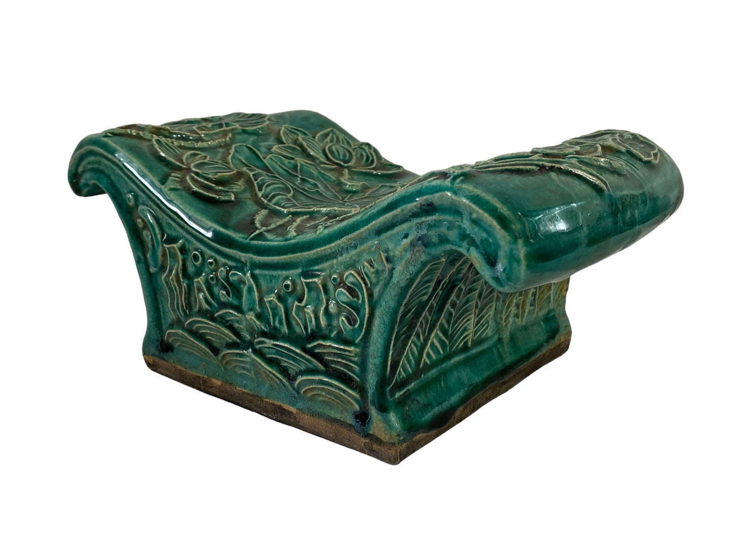 #5845 Old Chinoiserie Celadon Headrest /Pillow With Water Lilies