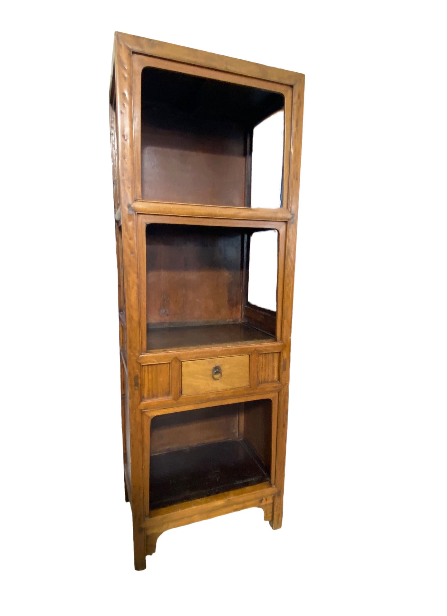 #5642 Vintage Mid Century Chinoiserie Asian Elm Wood Etagere Bookcase