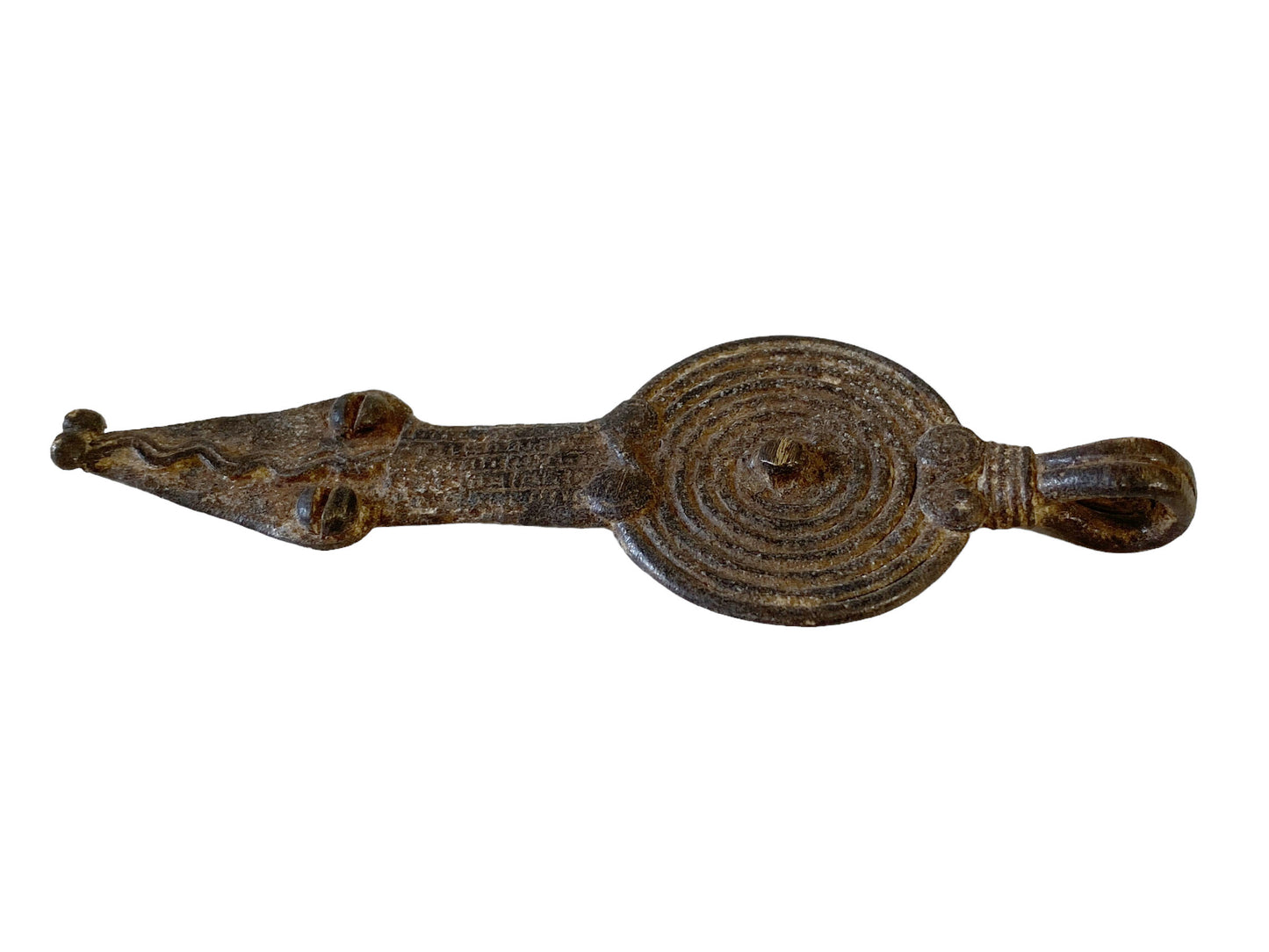 #5671 Vintage Gan Bronze Amulet Pendant of Ornate Serpent Burkina Faso