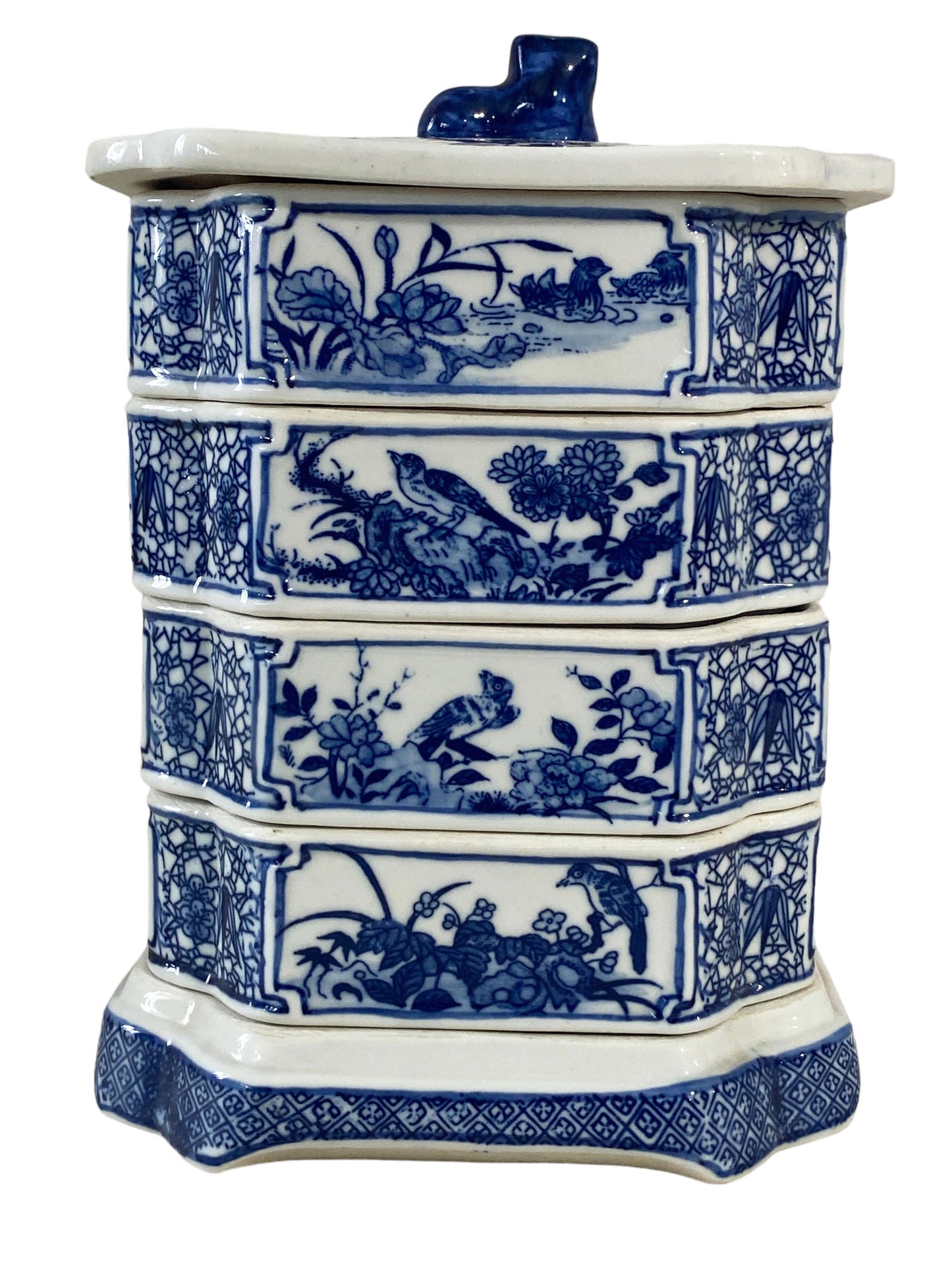 #5692 Chinoiserie Blue and White Set Of Stacking Food Boxes 9" h