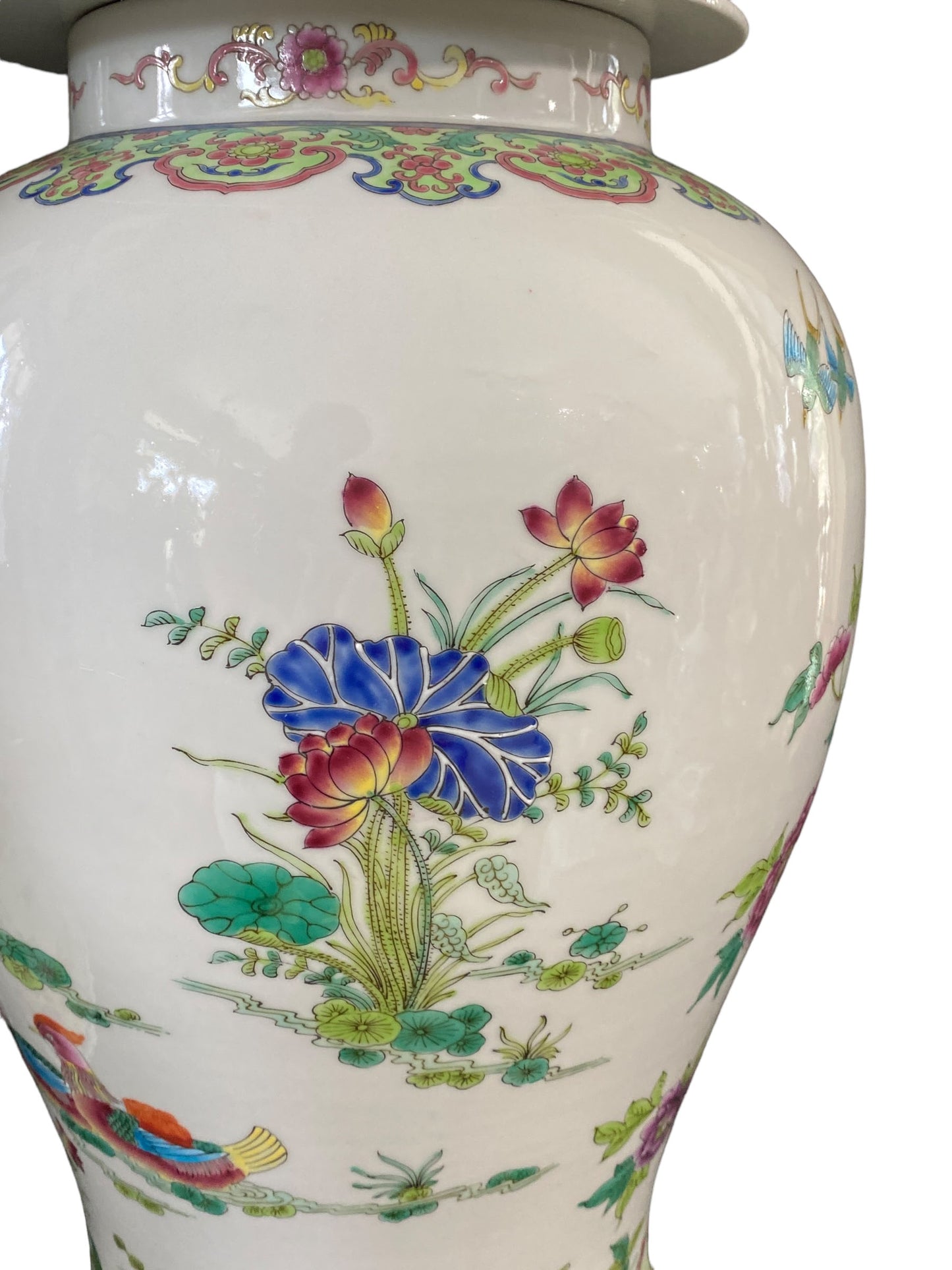 #3201 LG Chinoiserie Famille Rose Porcelain Ginger Jars Pair 24" H