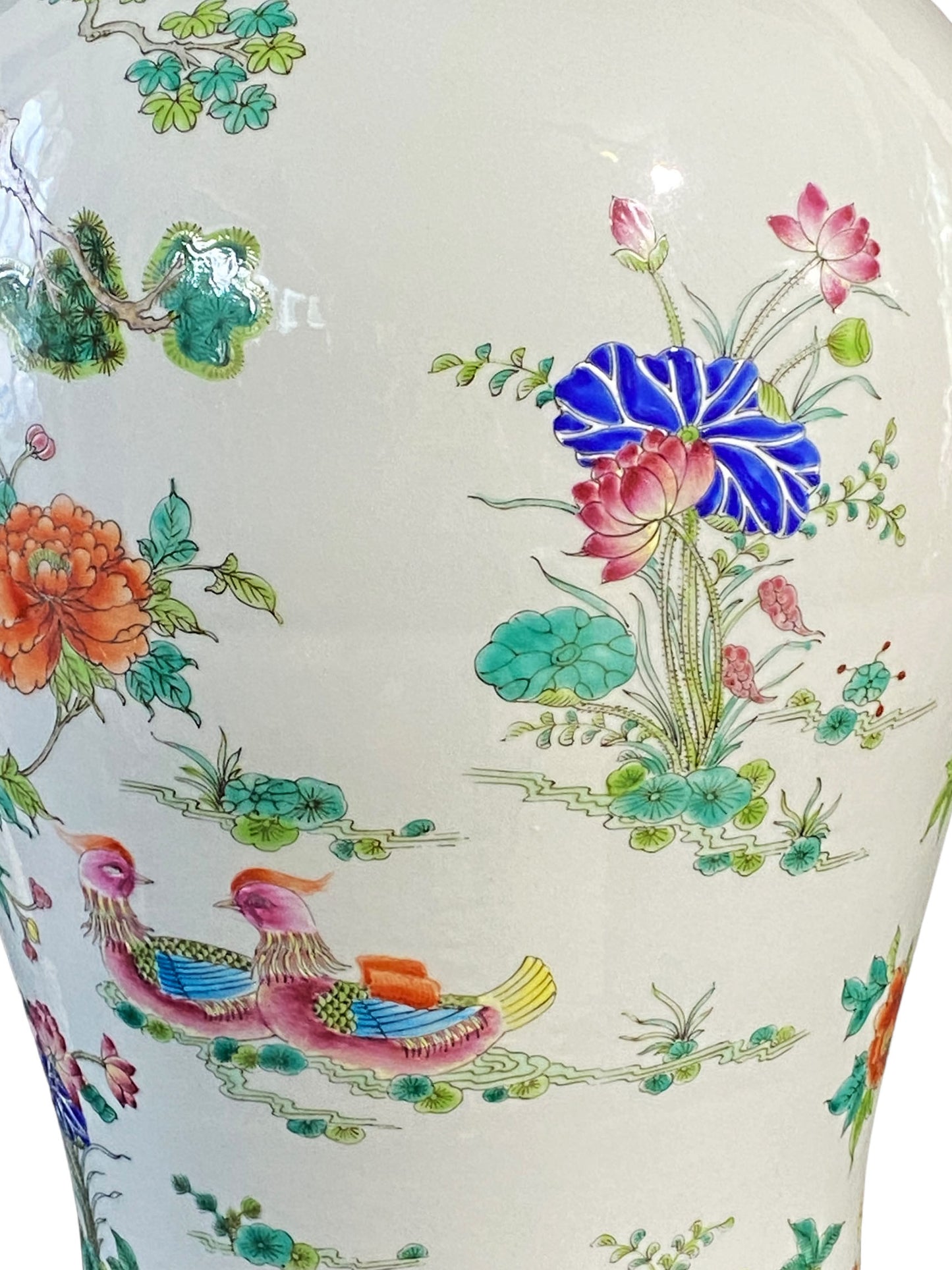 #5754 LG Chinoiserie Famille Rose Porcelain Ginger Jar 24" H