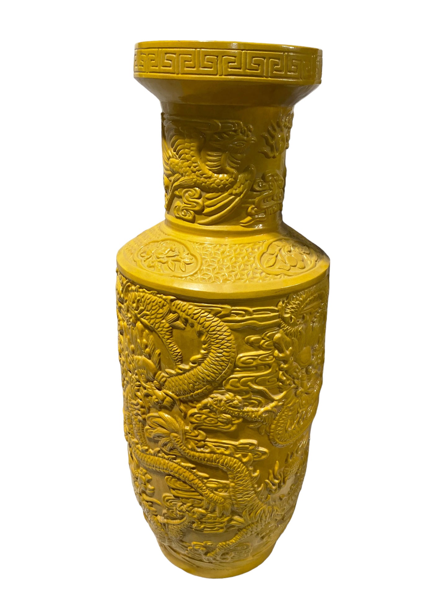 #3188 Chinoiserie Large Famille Jaune Style Dragons Vase. 27' H