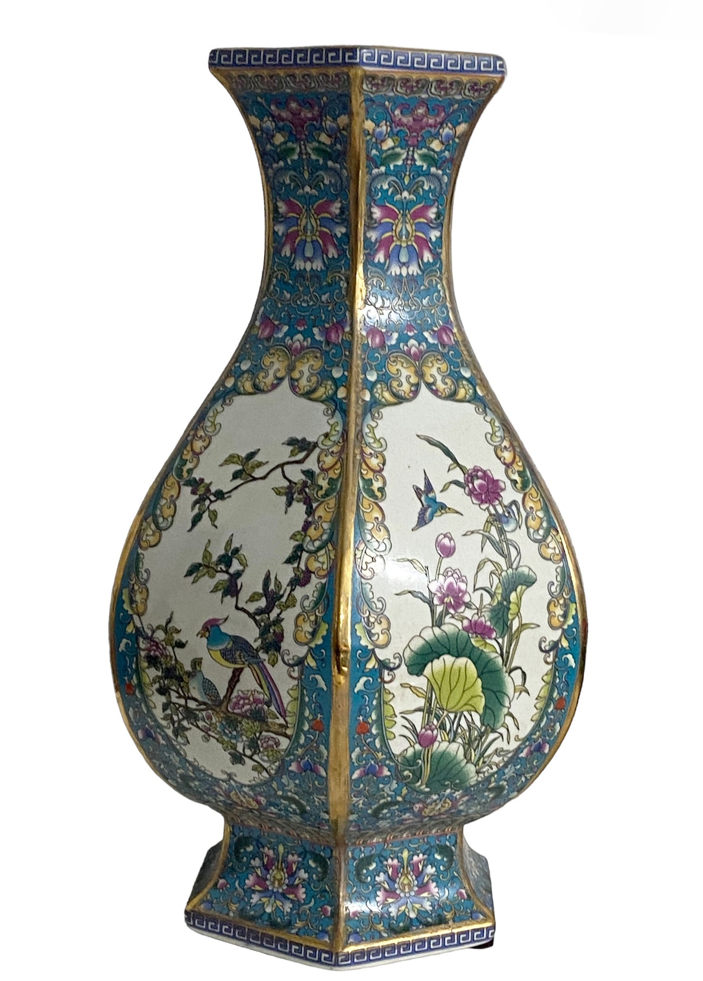 #3194 Famille Rose Style Hexagonal Shaped Porcelain Vase