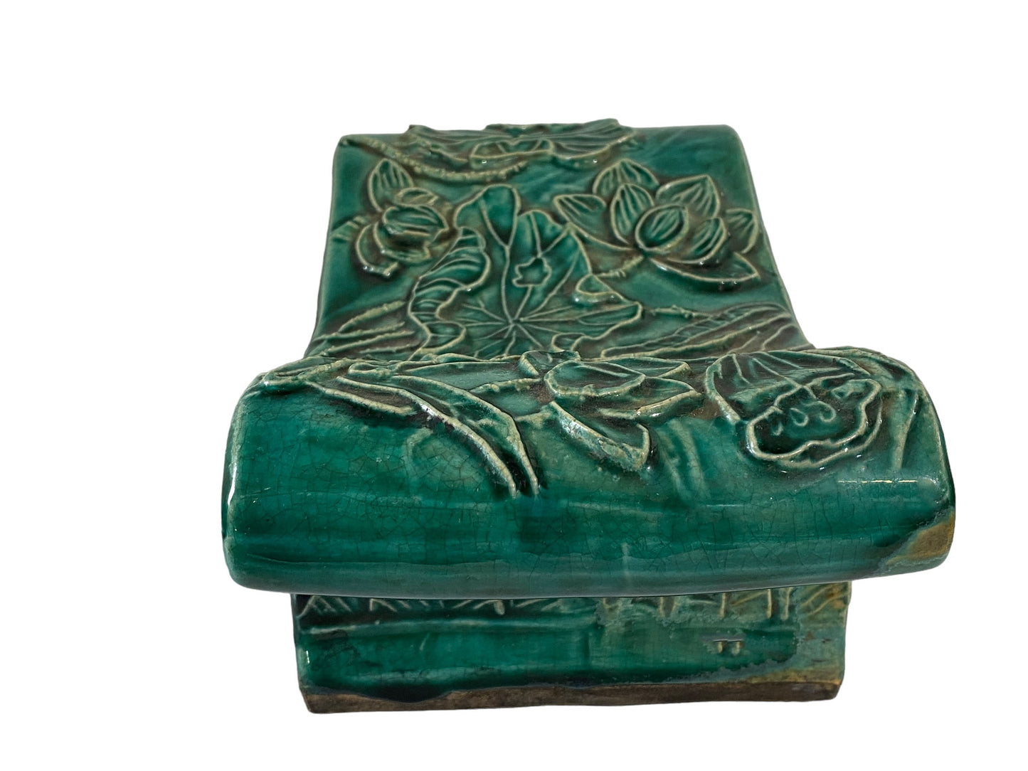 #5845 Old Chinoiserie Celadon Headrest /Pillow With Water Lilies