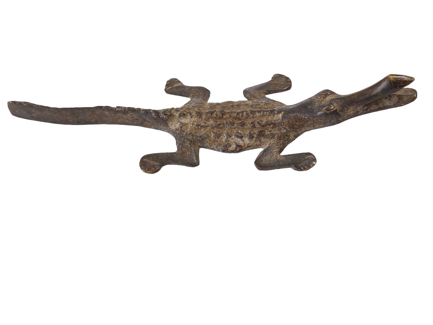 #2215 Lobi tribal Bronze Gold Weight Crocodile Burkina Faso Africa 5.25" W