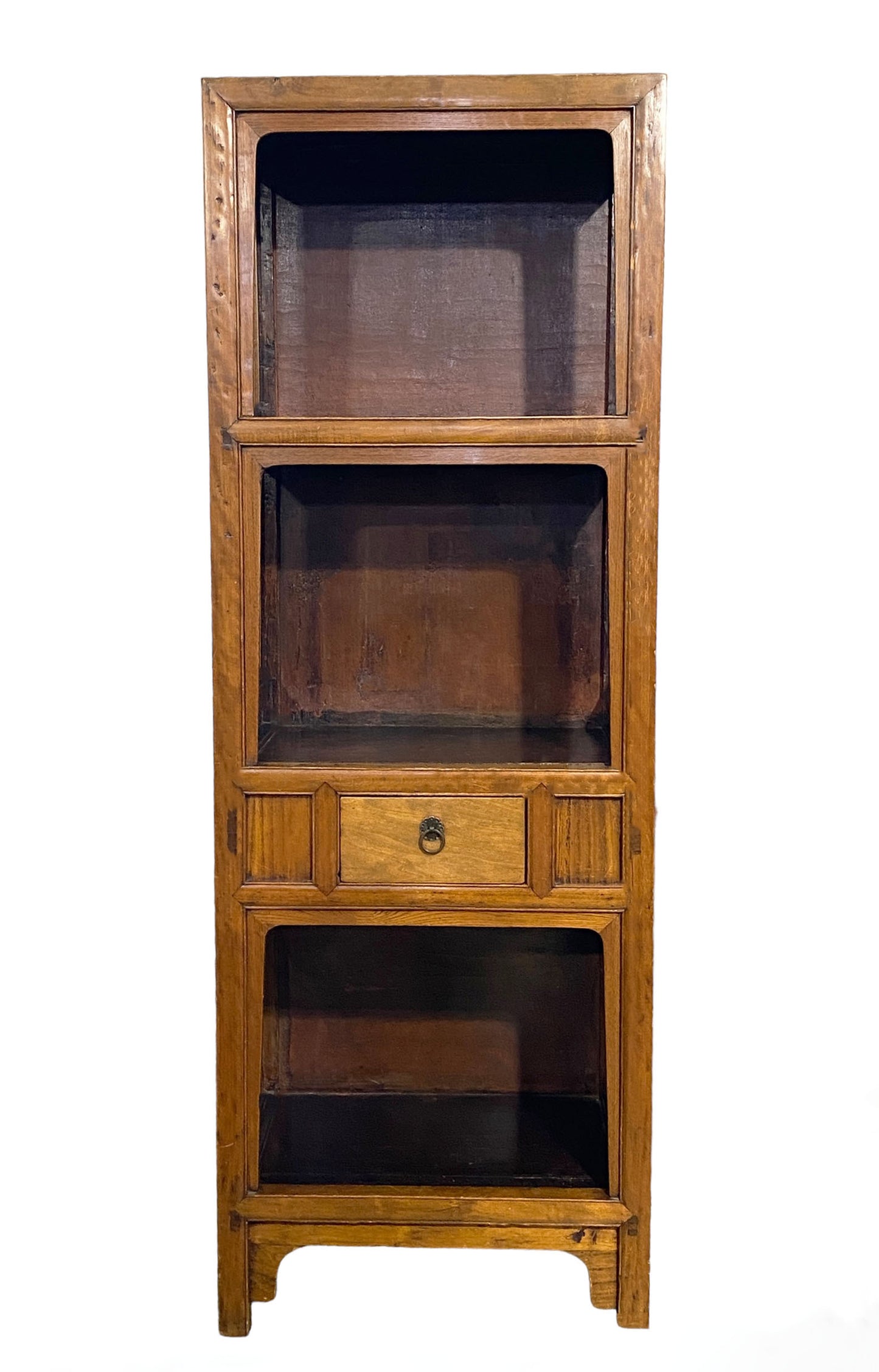 #5642 Vintage Mid Century Chinoiserie Asian Elm Wood Etagere Bookcase