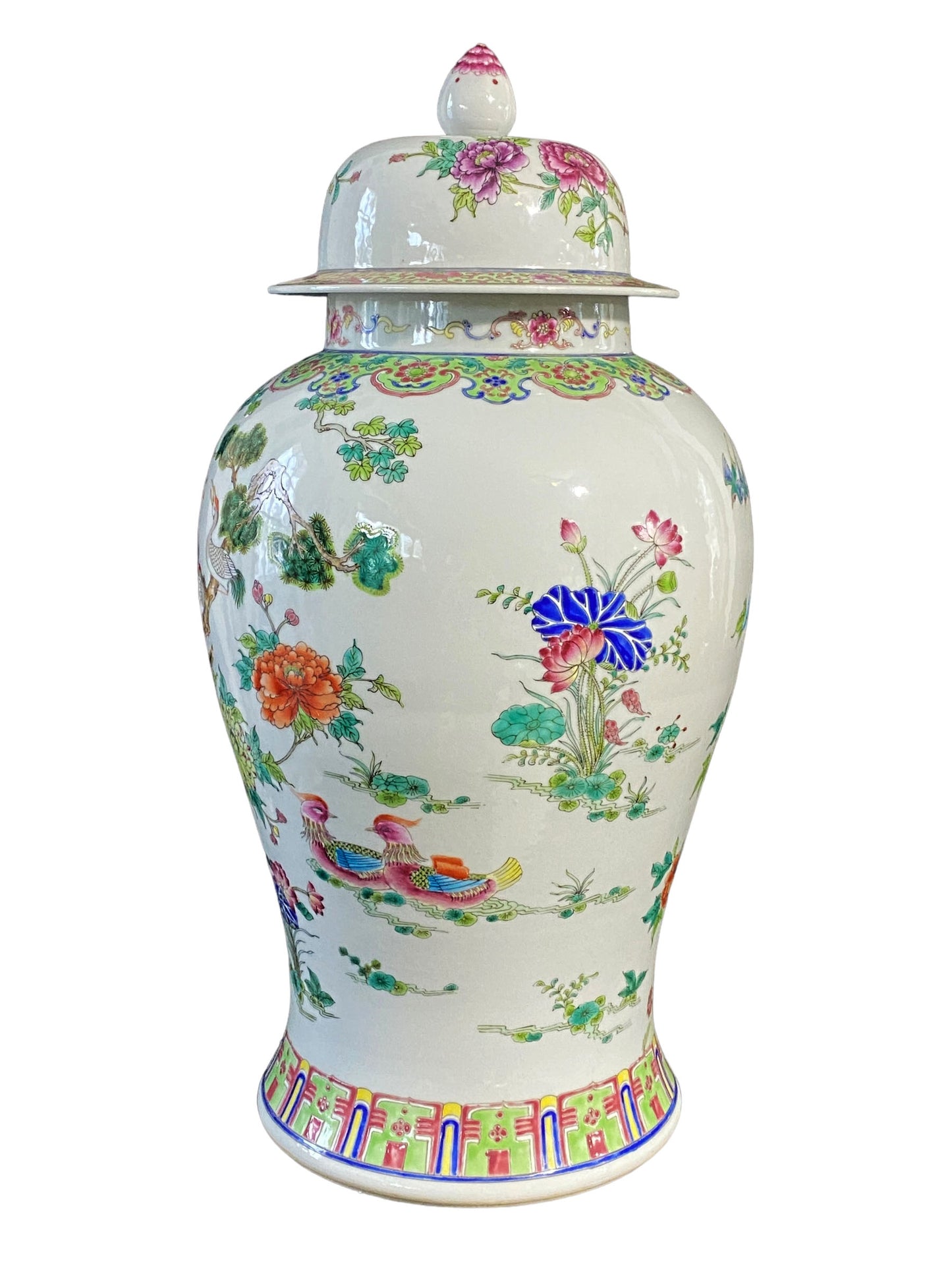 #5754 LG Chinoiserie Famille Rose Porcelain Ginger Jar 24" H