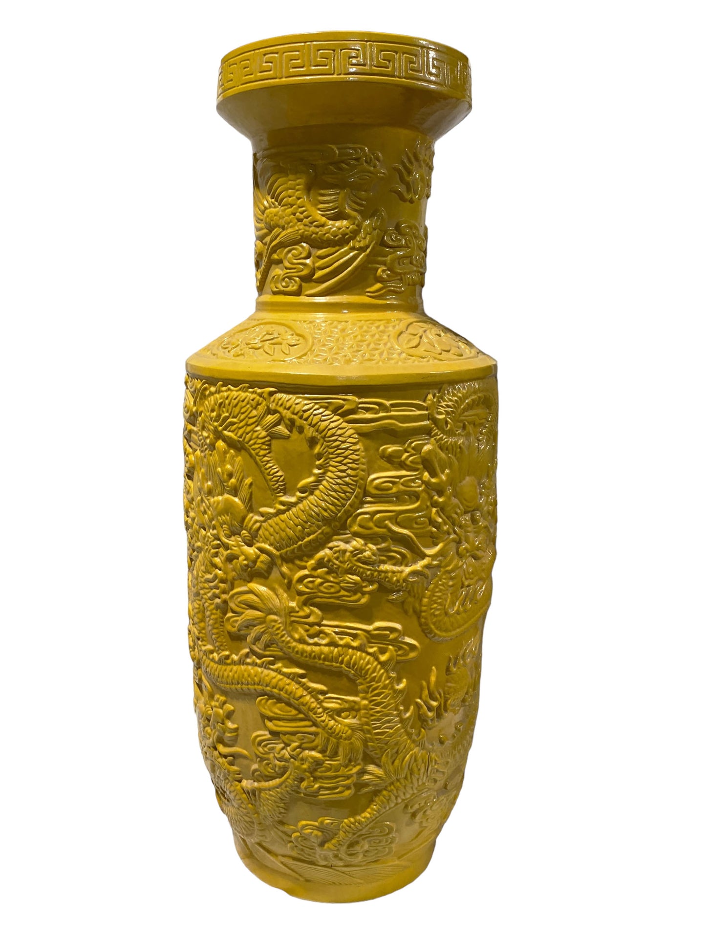 #3188 Chinoiserie Large Famille Jaune Style Dragons Vase. 27' H