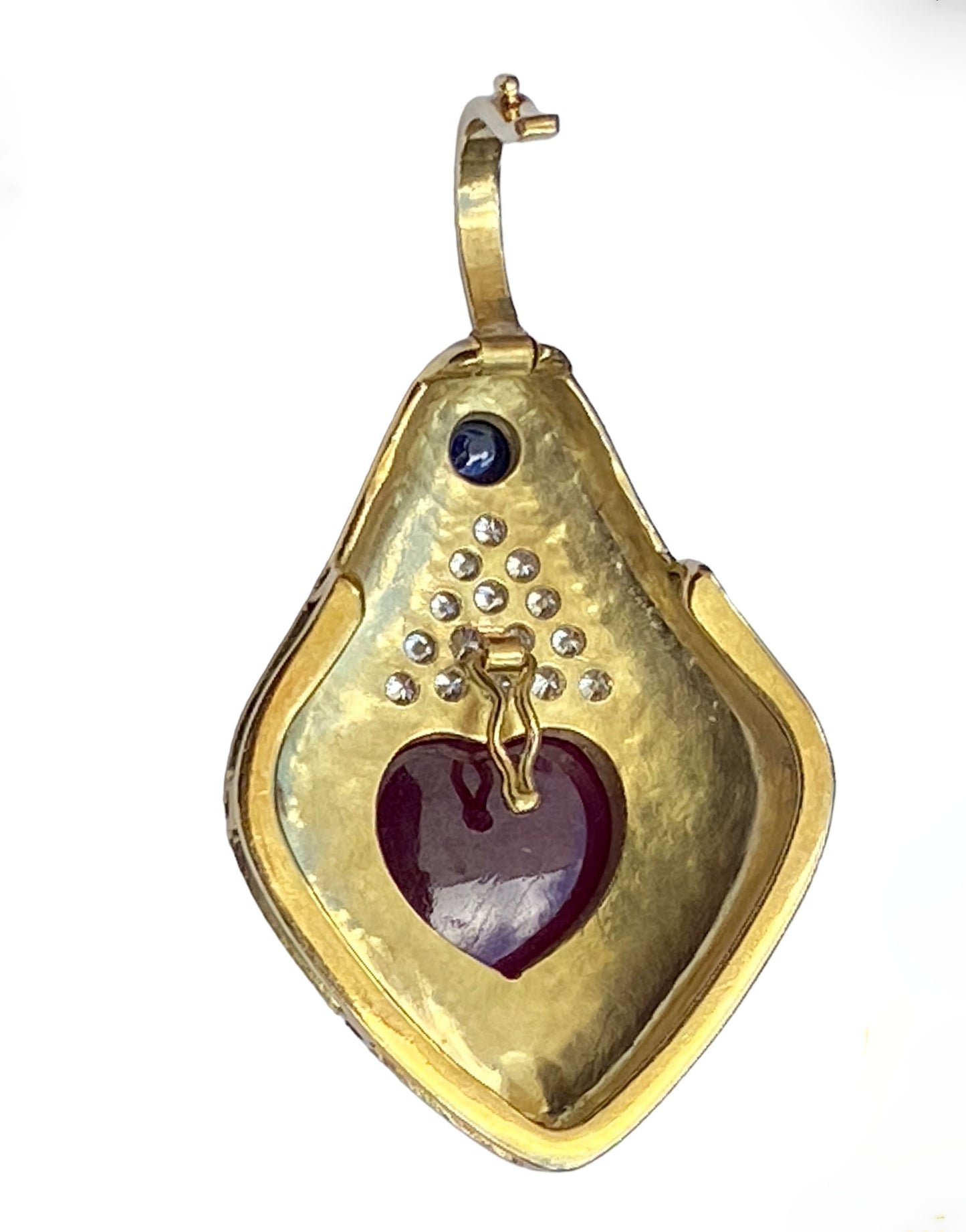 #3970 18K Heart Cut Cabochon Ruby and Diamond Enhancer Pendant