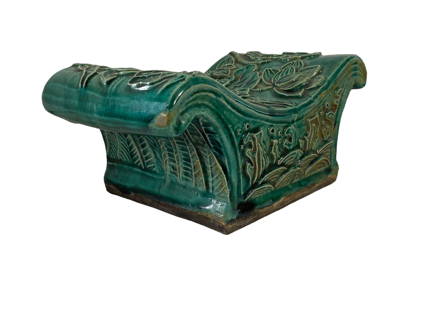 #5845 Old Chinoiserie Celadon Headrest /Pillow With Water Lilies