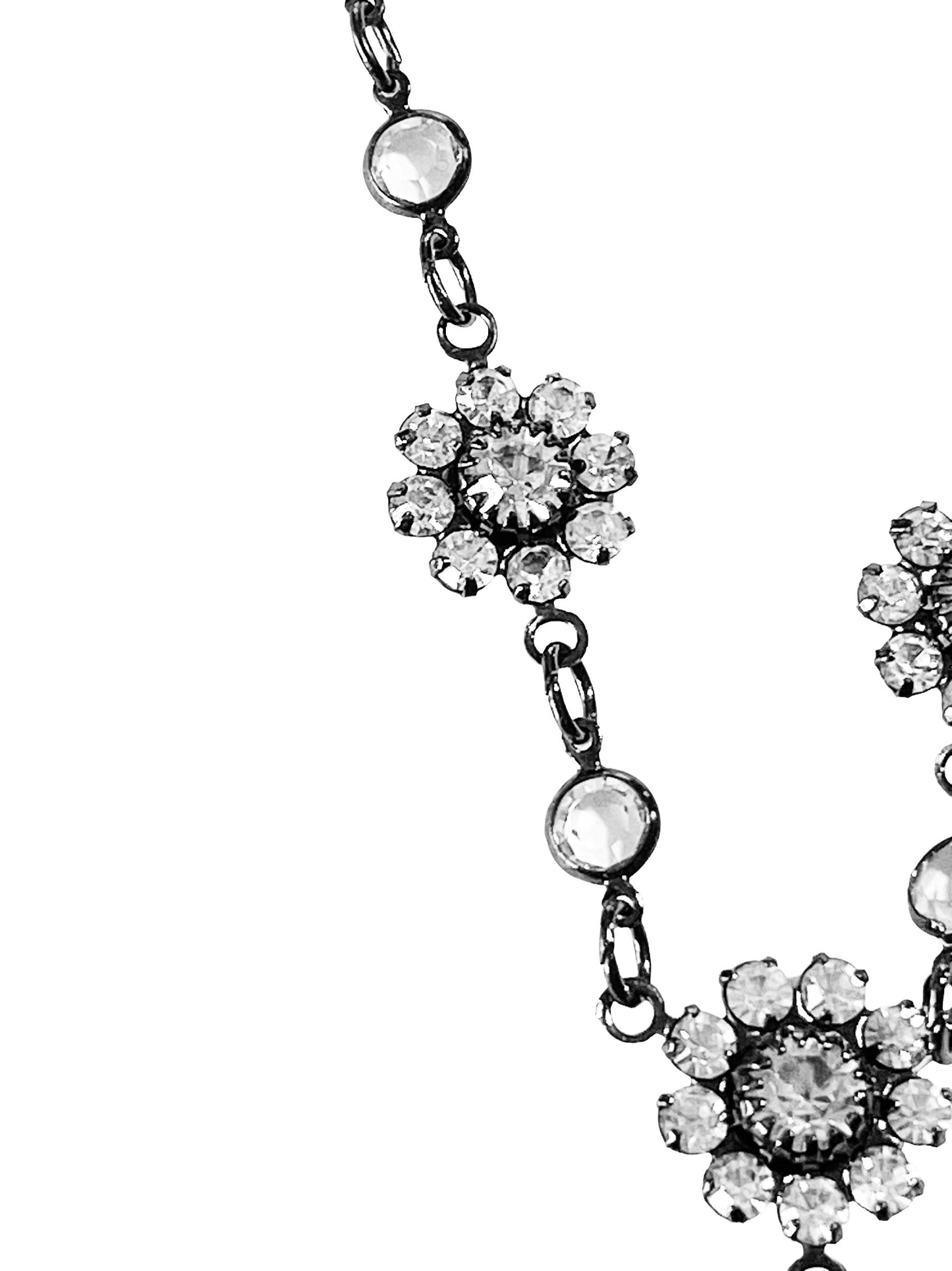 #5889 Vintage Austrian Crystal Choker Necklace USA Gun Metal Floral Dainty Bling