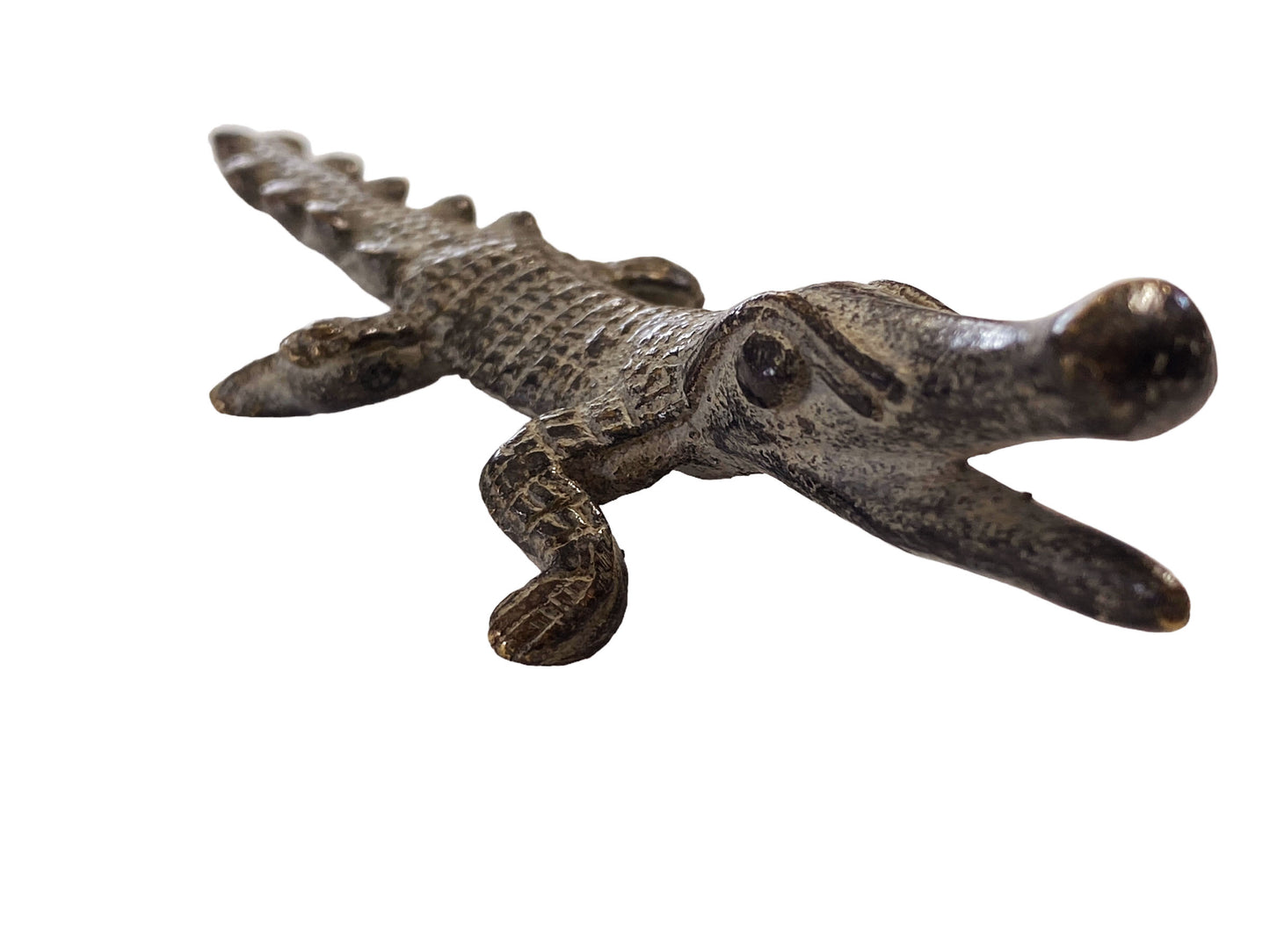 #7056 Lobi tribal Bronze Gold Weight Crocodile Burkina Faso Africa 4.5" W