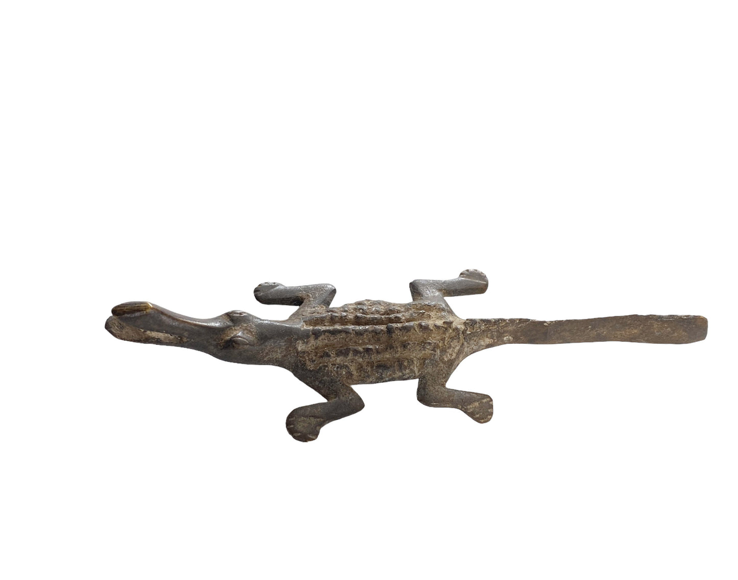 #2215 Lobi tribal Bronze Gold Weight Crocodile Burkina Faso Africa 5.25" W