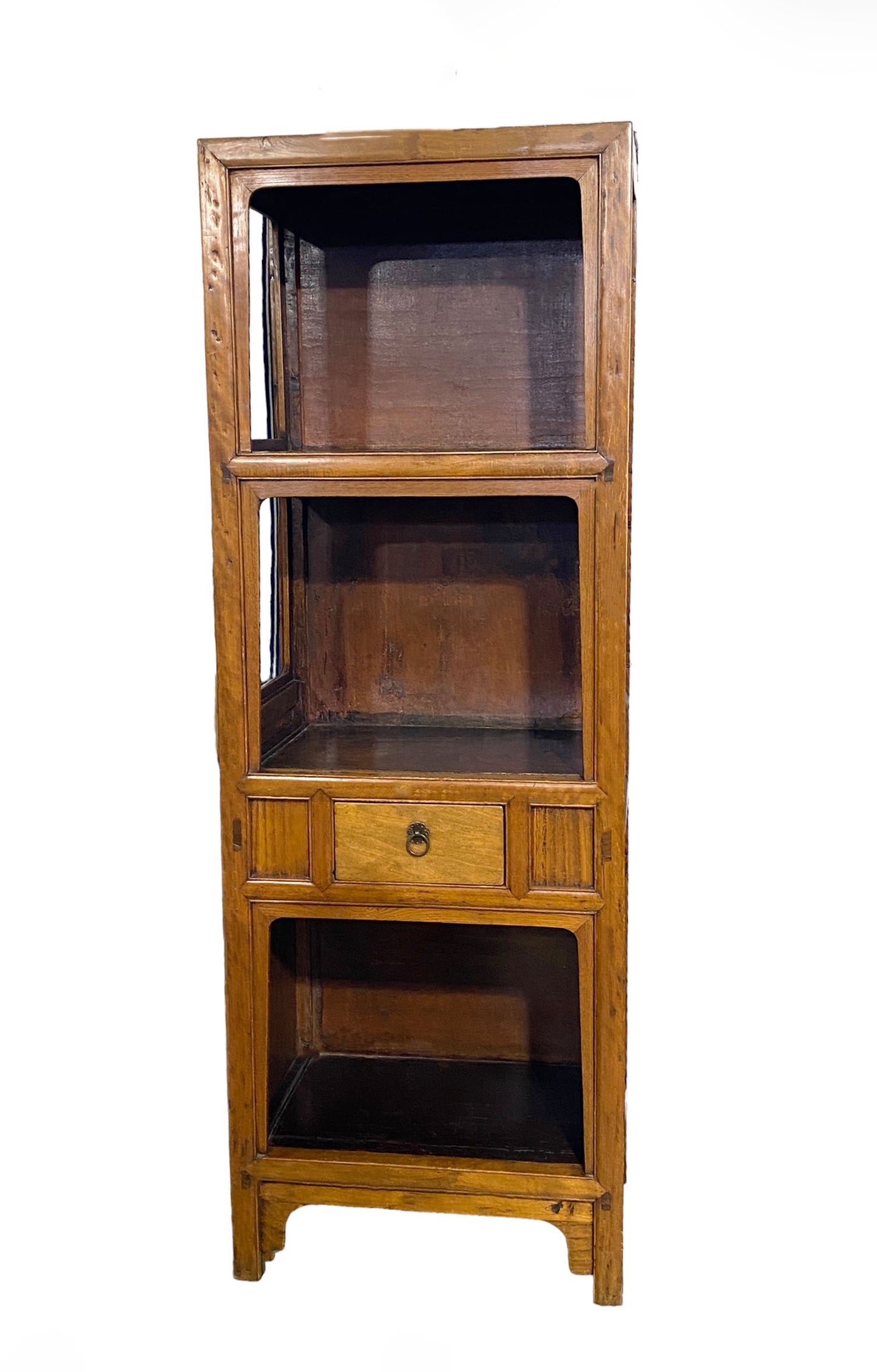 #5642 Vintage Mid Century Chinoiserie Asian Elm Wood Etagere Bookcase