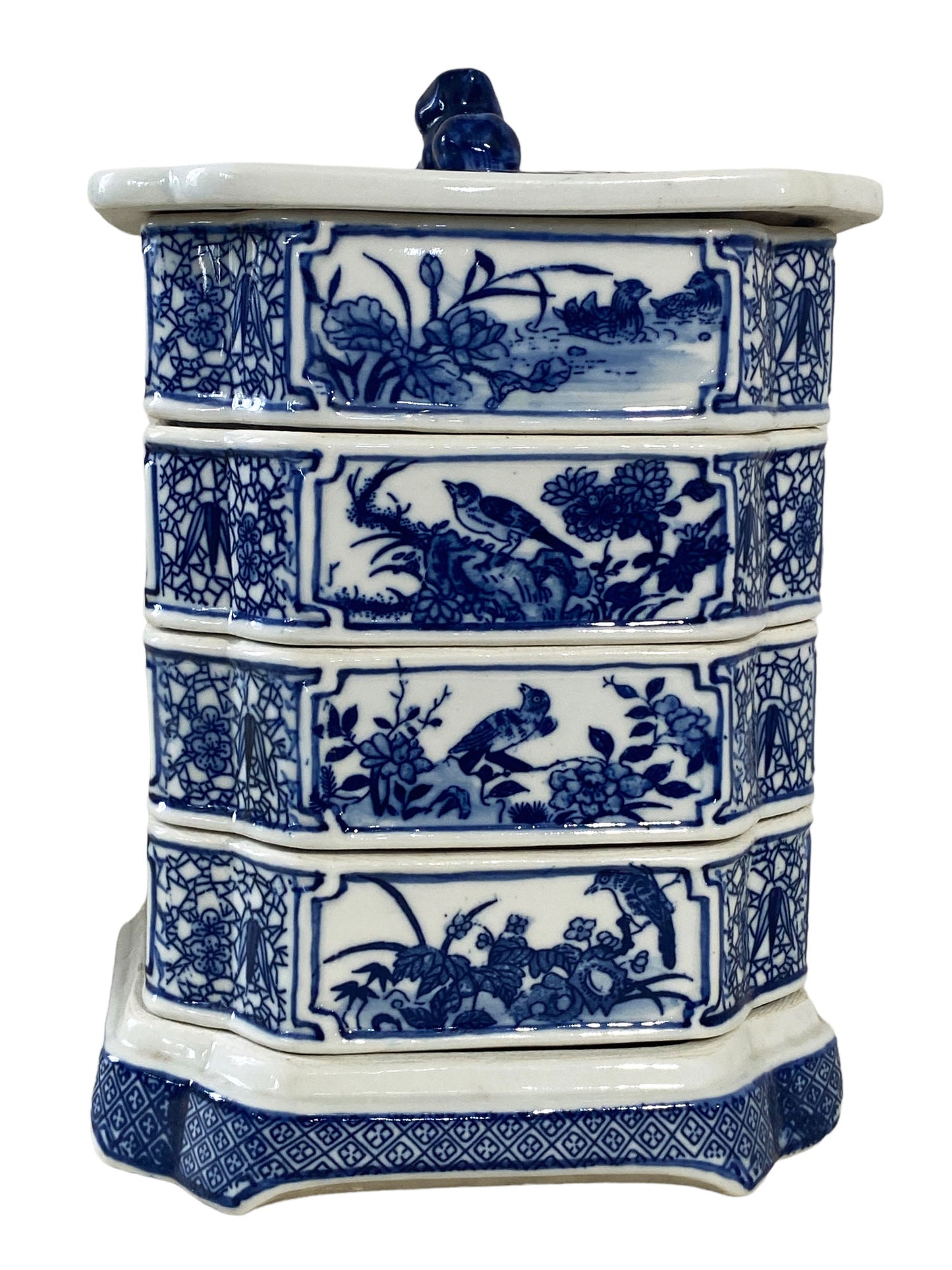 #5692 Chinoiserie Blue and White Set Of Stacking Food Boxes 9" h