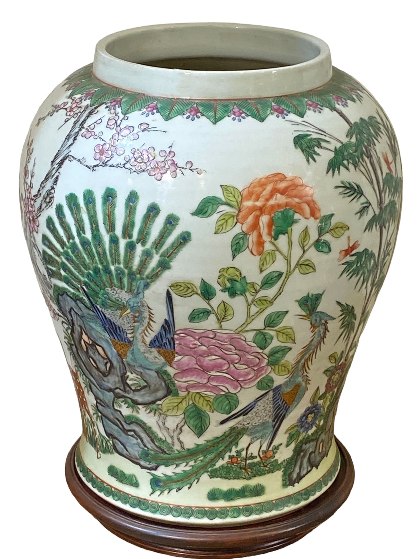 #5780 19th Century Famille Verte Porcelain Lamp Base Vase 14.5" H