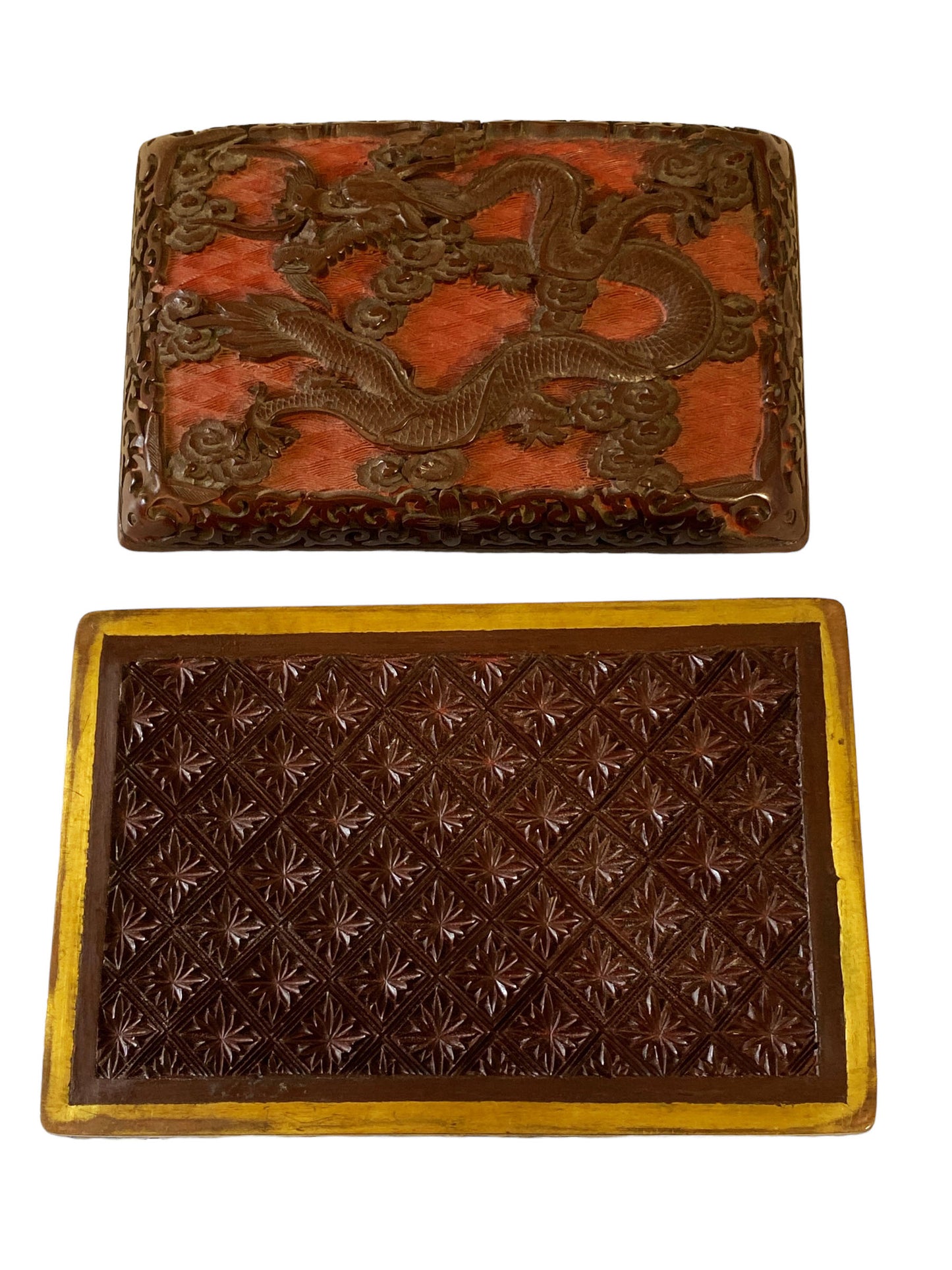 #5820 Lacquerware Handwork Carved Enamel Bronze Dragon Box