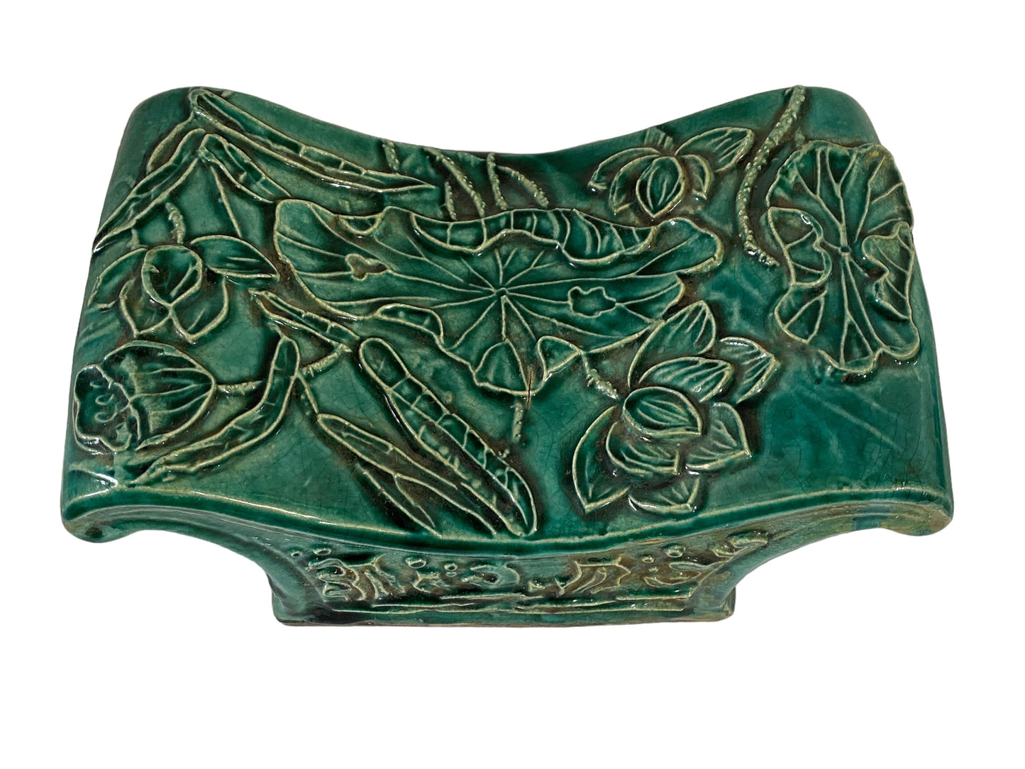 #5845 Old Chinoiserie Celadon Headrest /Pillow With Water Lilies