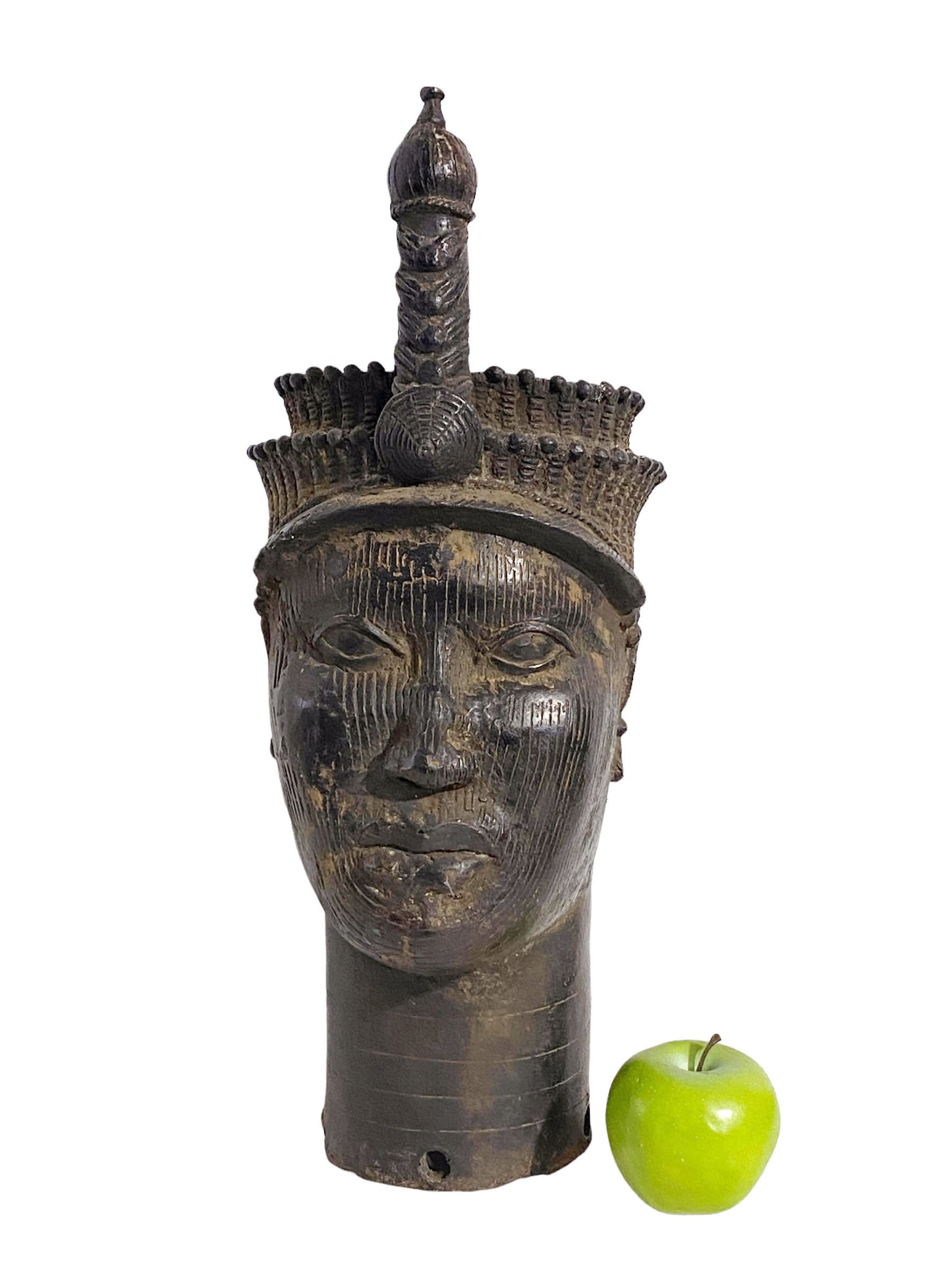 #5406 Superb Vintage Lg Benin Bronze Head of Oba Nigeria African 19" H