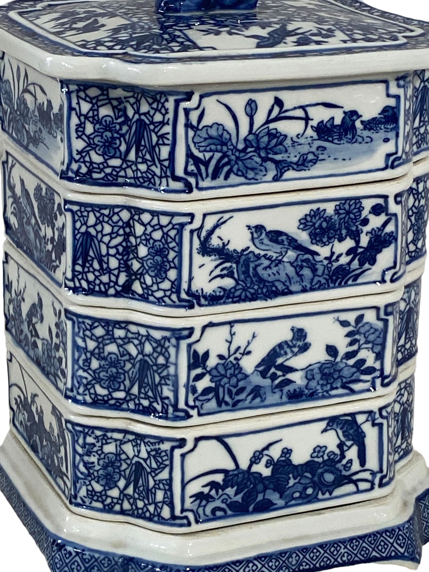 #5692 Chinoiserie Blue and White Set Of Stacking Food Boxes 9" h