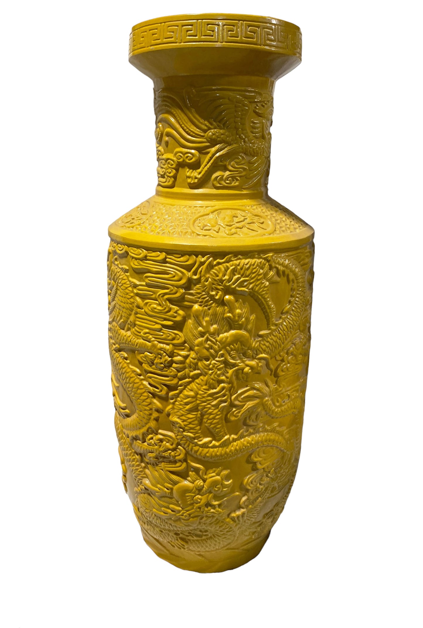 #3188 Chinoiserie Large Famille Jaune Style Dragons Vase. 27' H