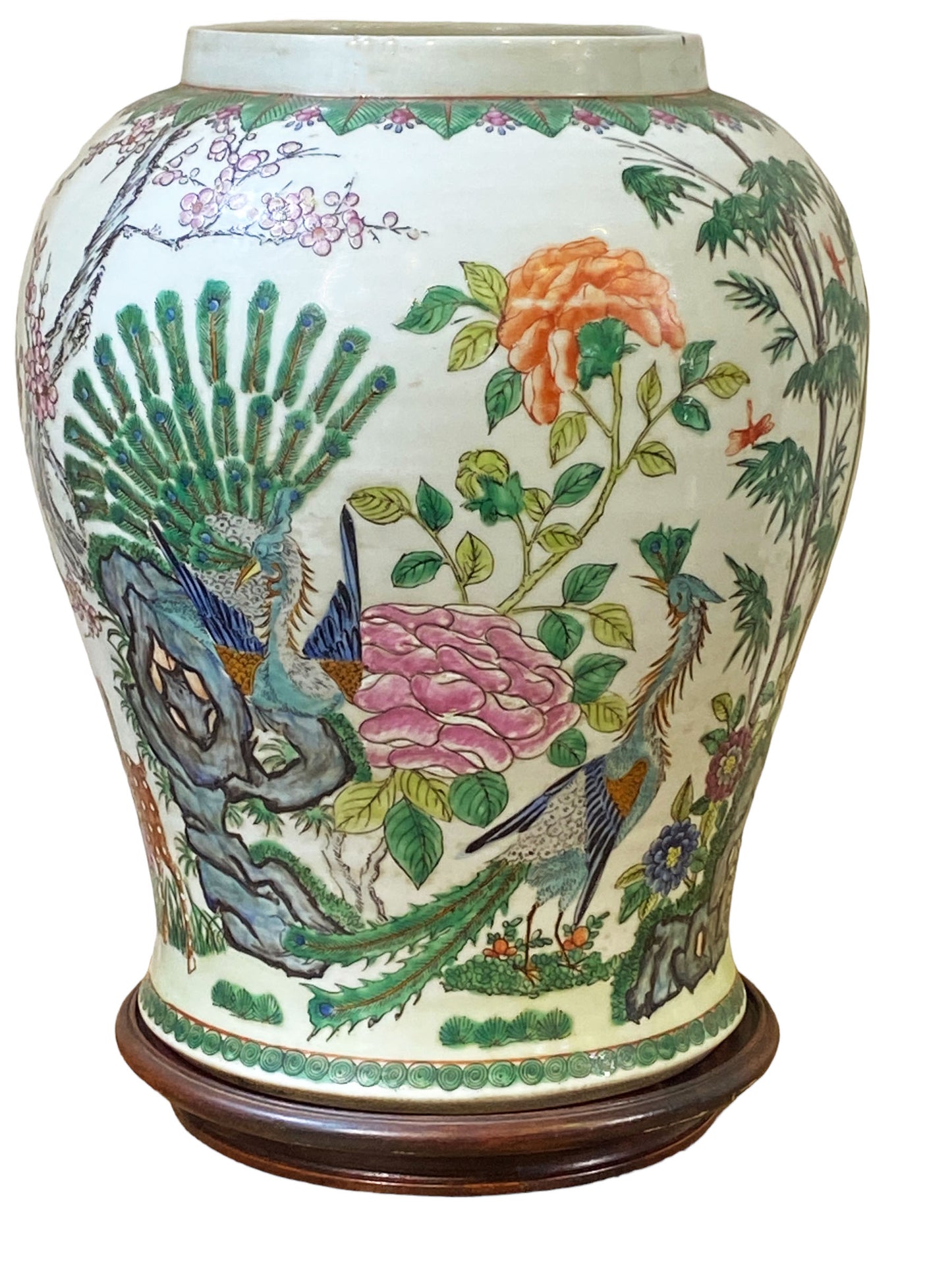 #5780 19th Century Famille Verte Porcelain Lamp Base Vase 14.5" H