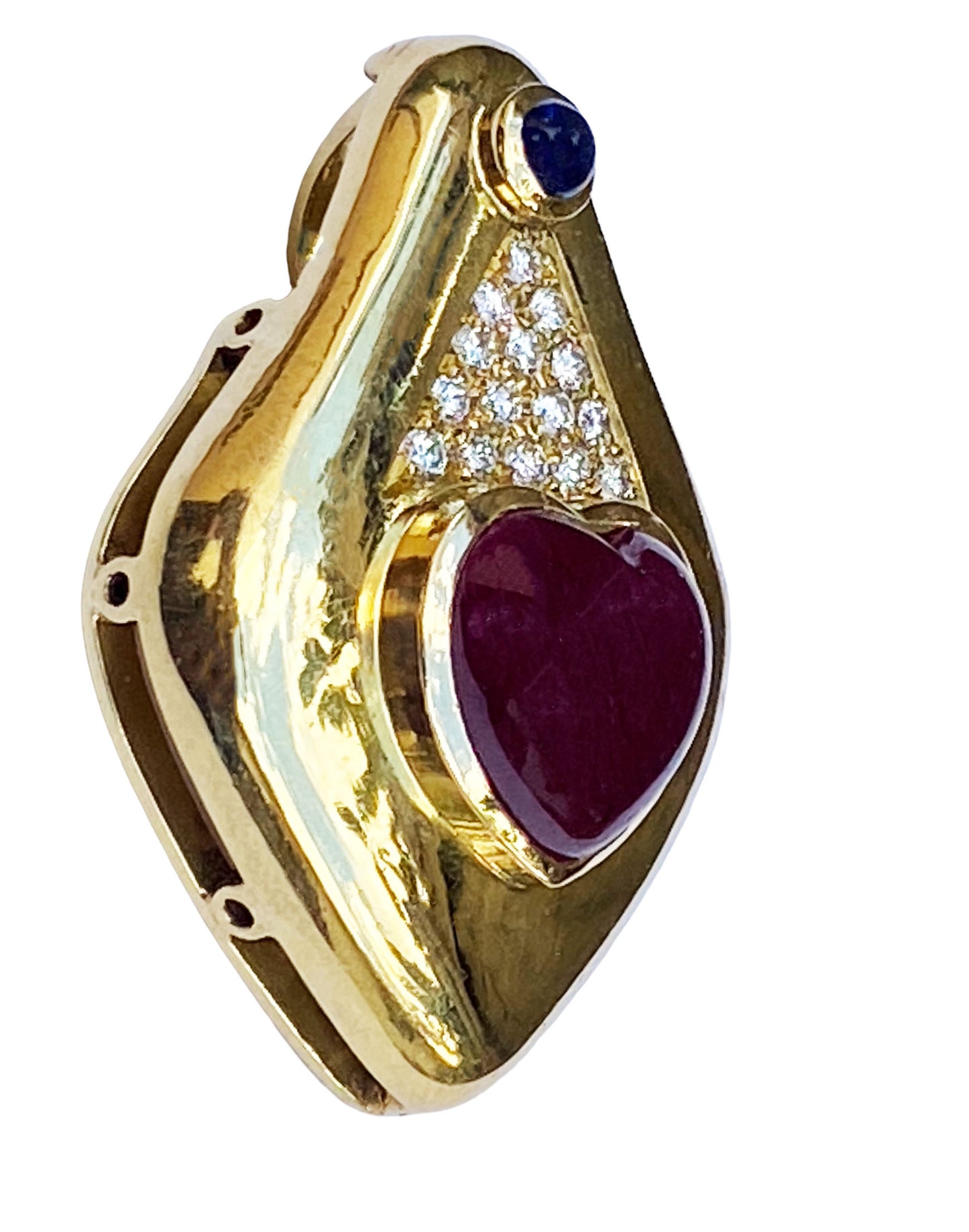 #3970 18K Heart Cut Cabochon Ruby and Diamond Enhancer Pendant