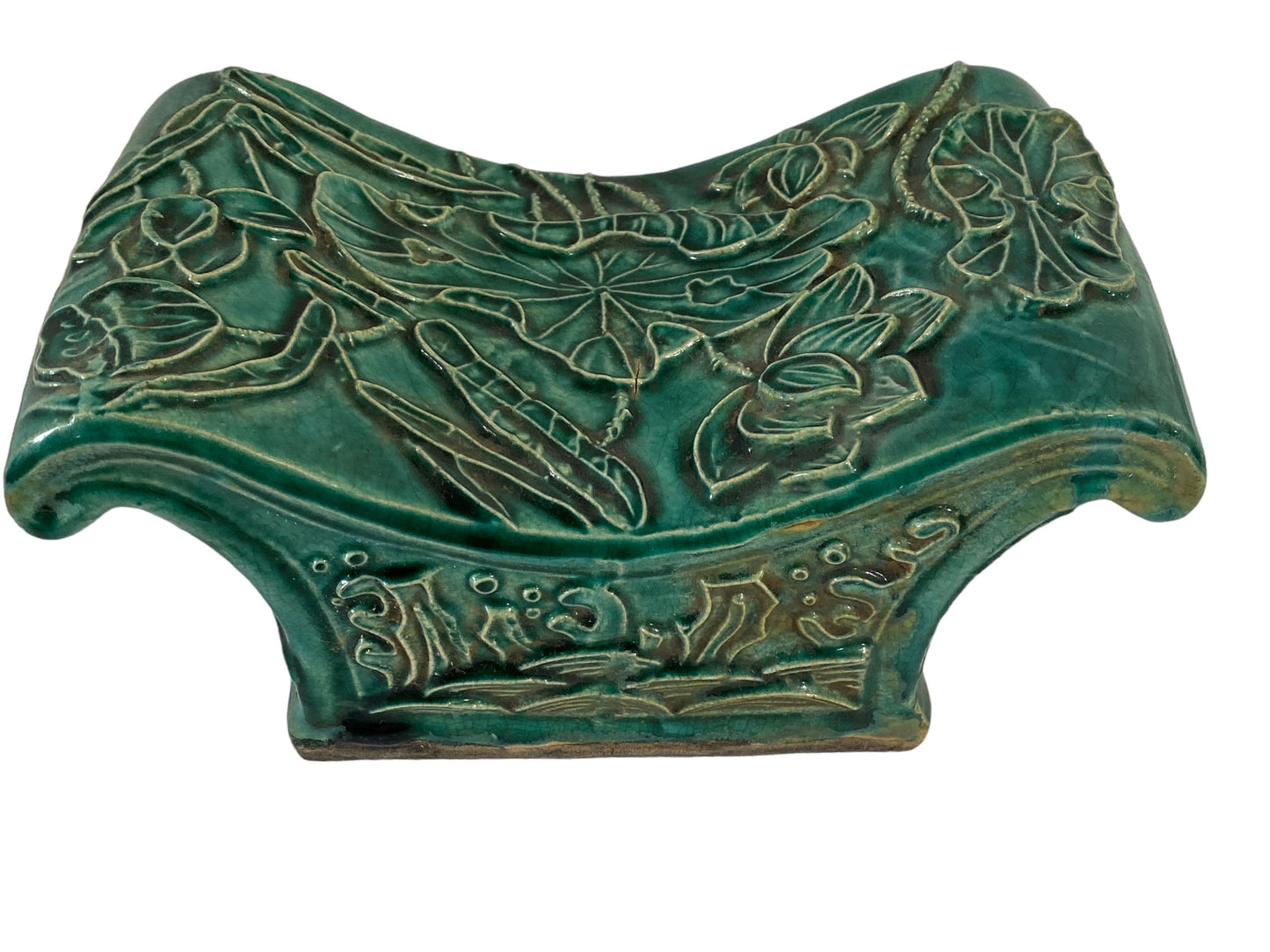 #5845 Old Chinoiserie Celadon Headrest /Pillow With Water Lilies