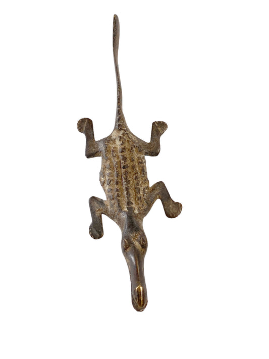 #2215 Lobi tribal Bronze Gold Weight Crocodile Burkina Faso Africa 5.25" W