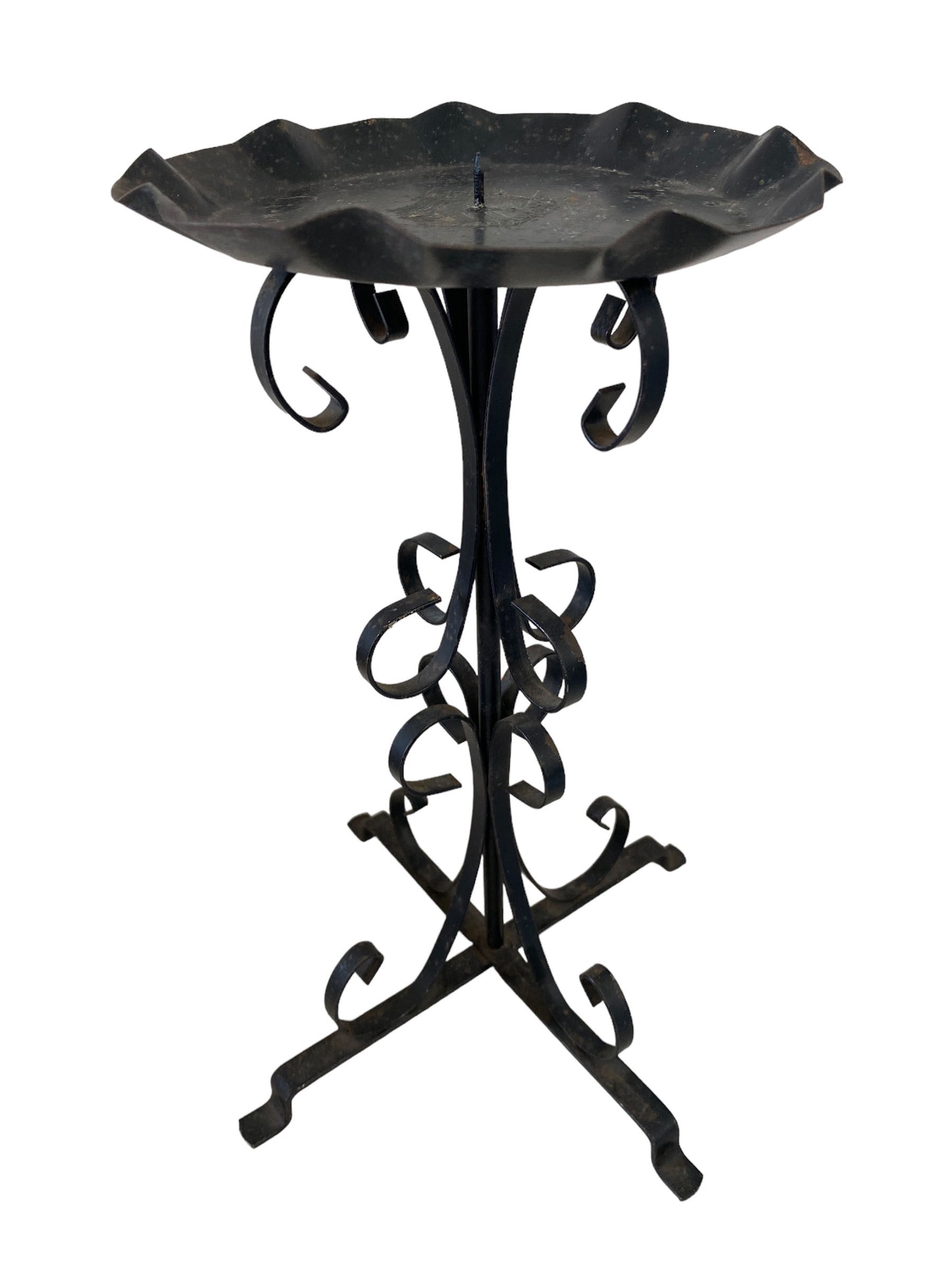 #5657 Vintage Painted Black Iron Candle Holder 12" H