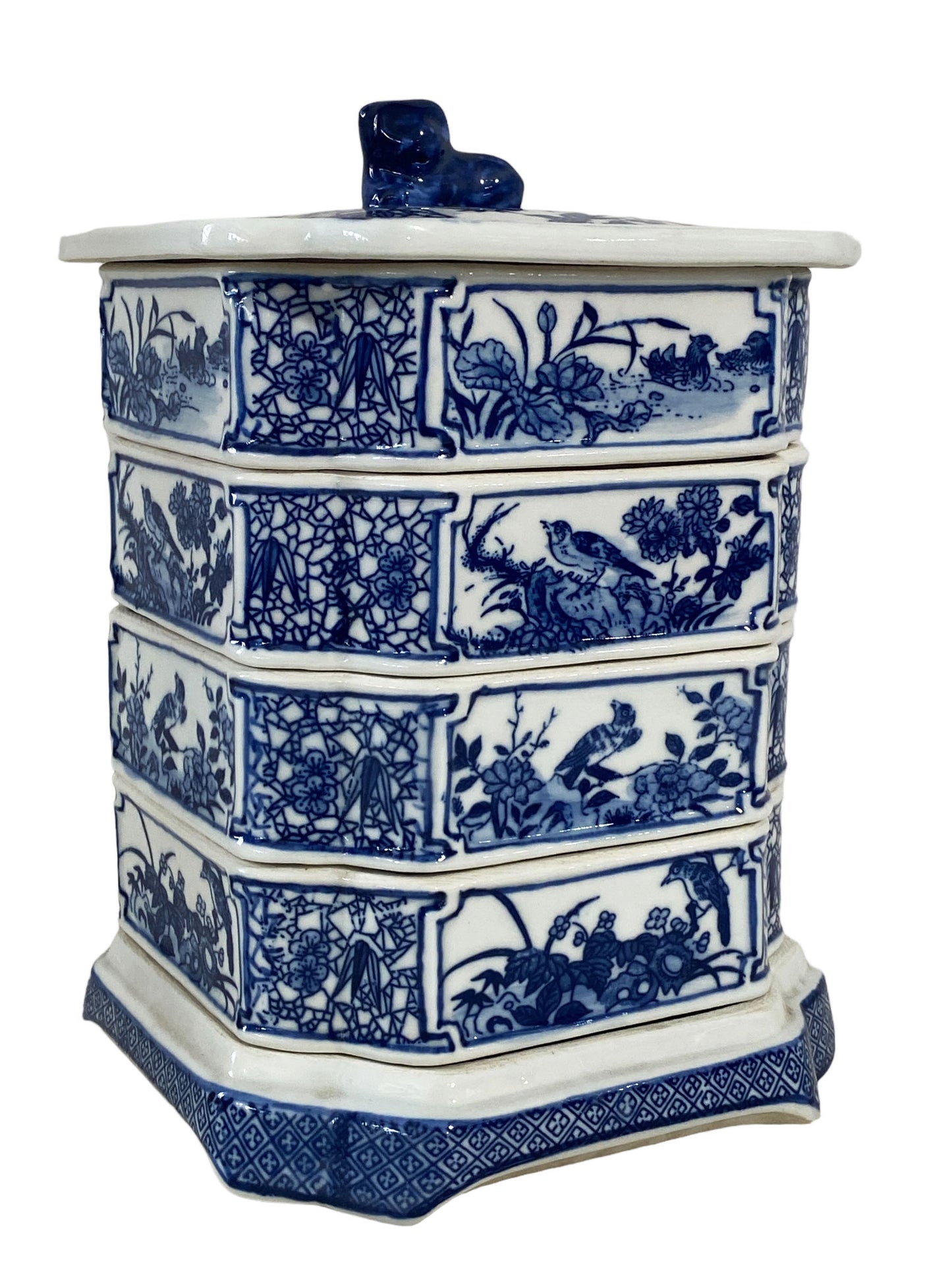 #5692 Chinoiserie Blue and White Set Of Stacking Food Boxes 9" h