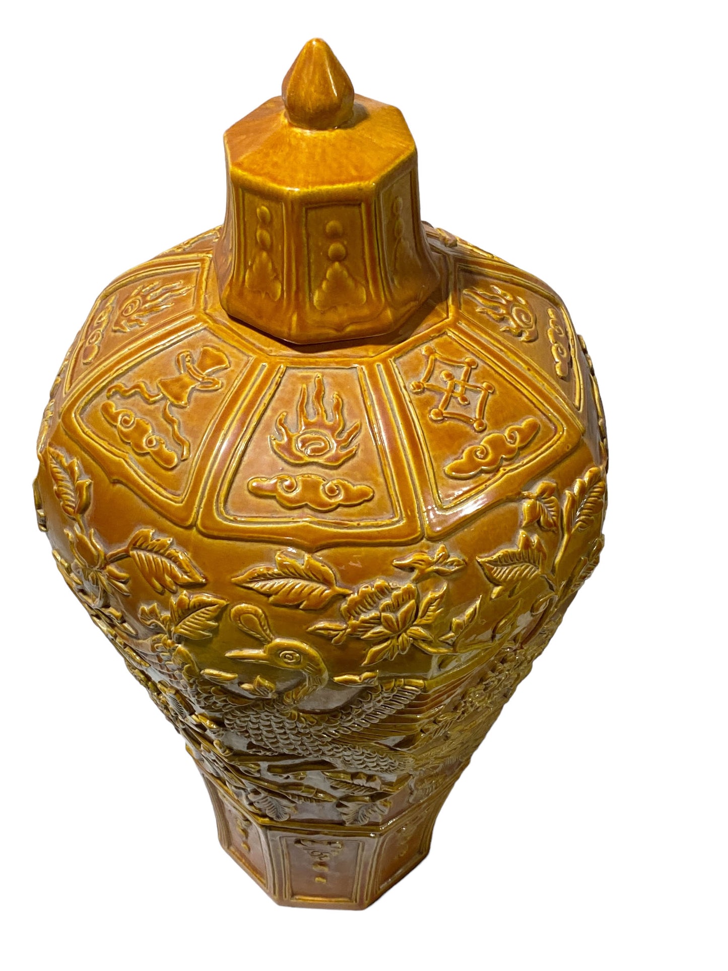 #5767 Octagonal Imperial Yellow Famille Jaune Large Vase 21.5" H