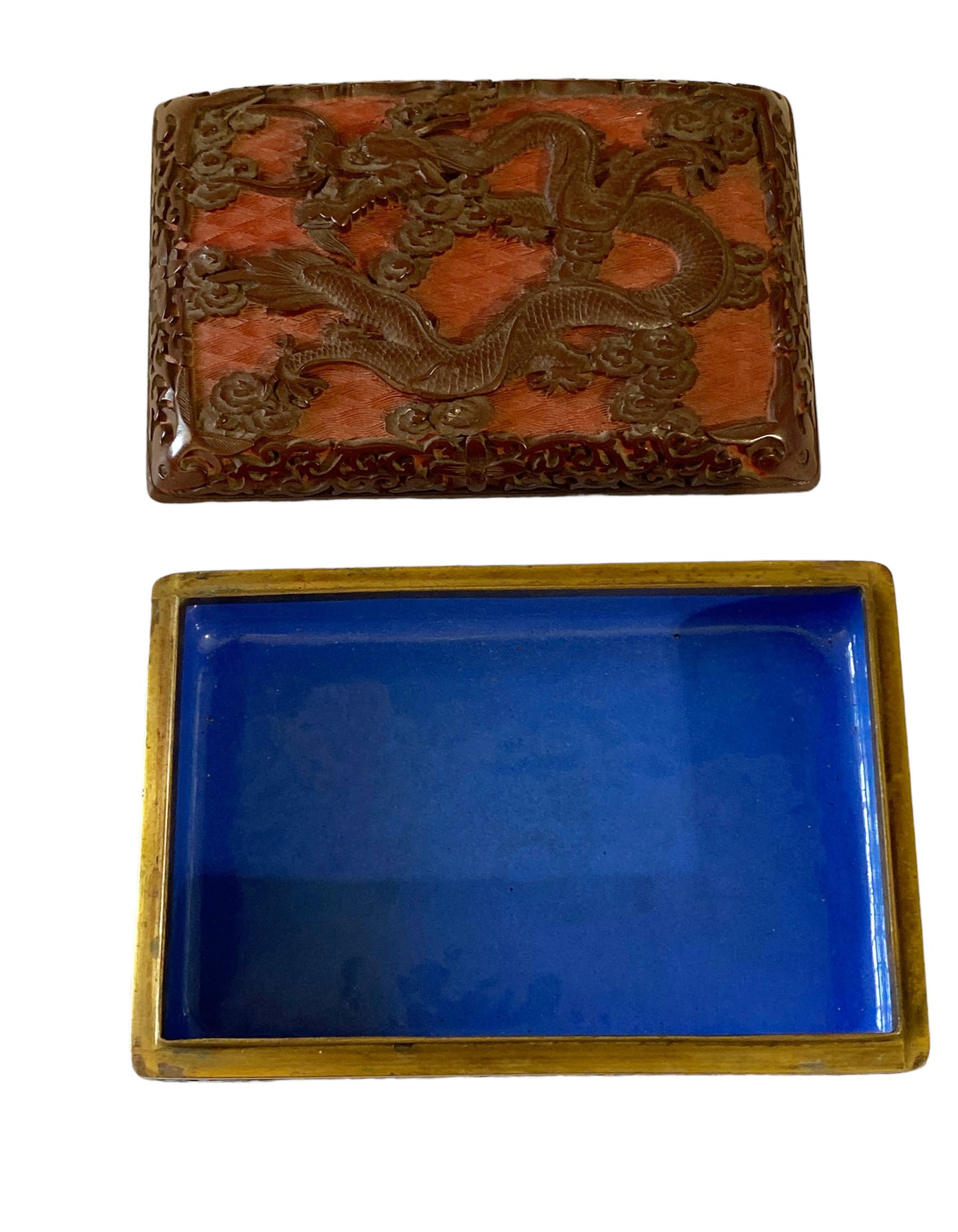 #5820 Lacquerware Handwork Carved Enamel Bronze Dragon Box