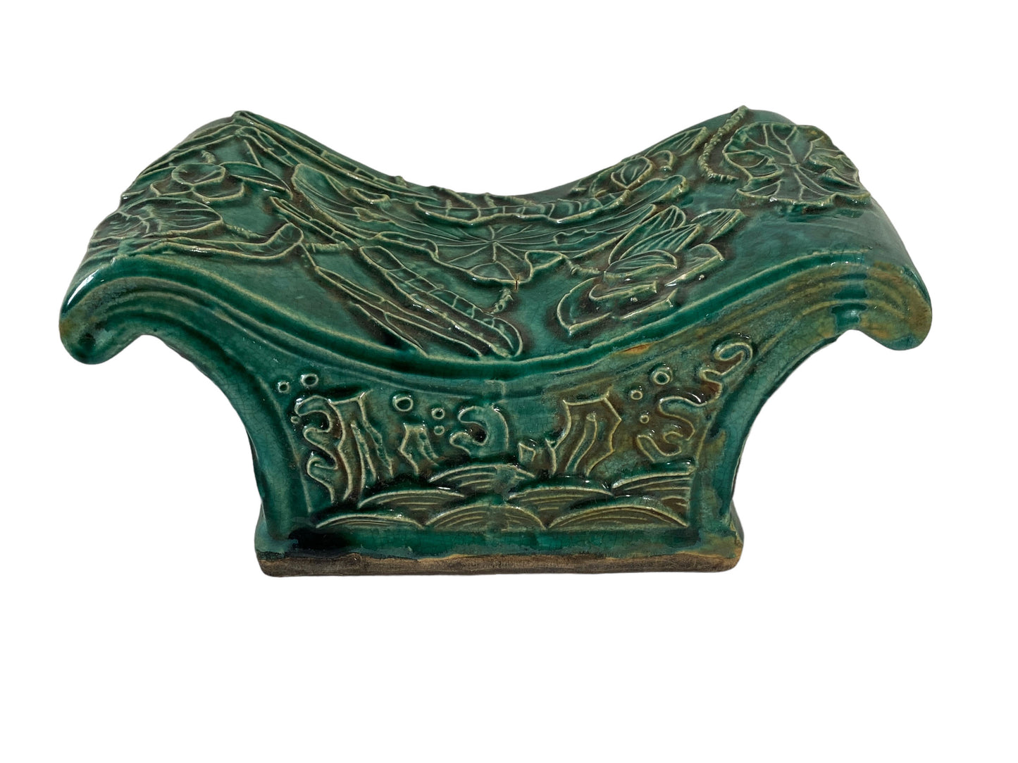 #5845 Old Chinoiserie Celadon Headrest /Pillow With Water Lilies