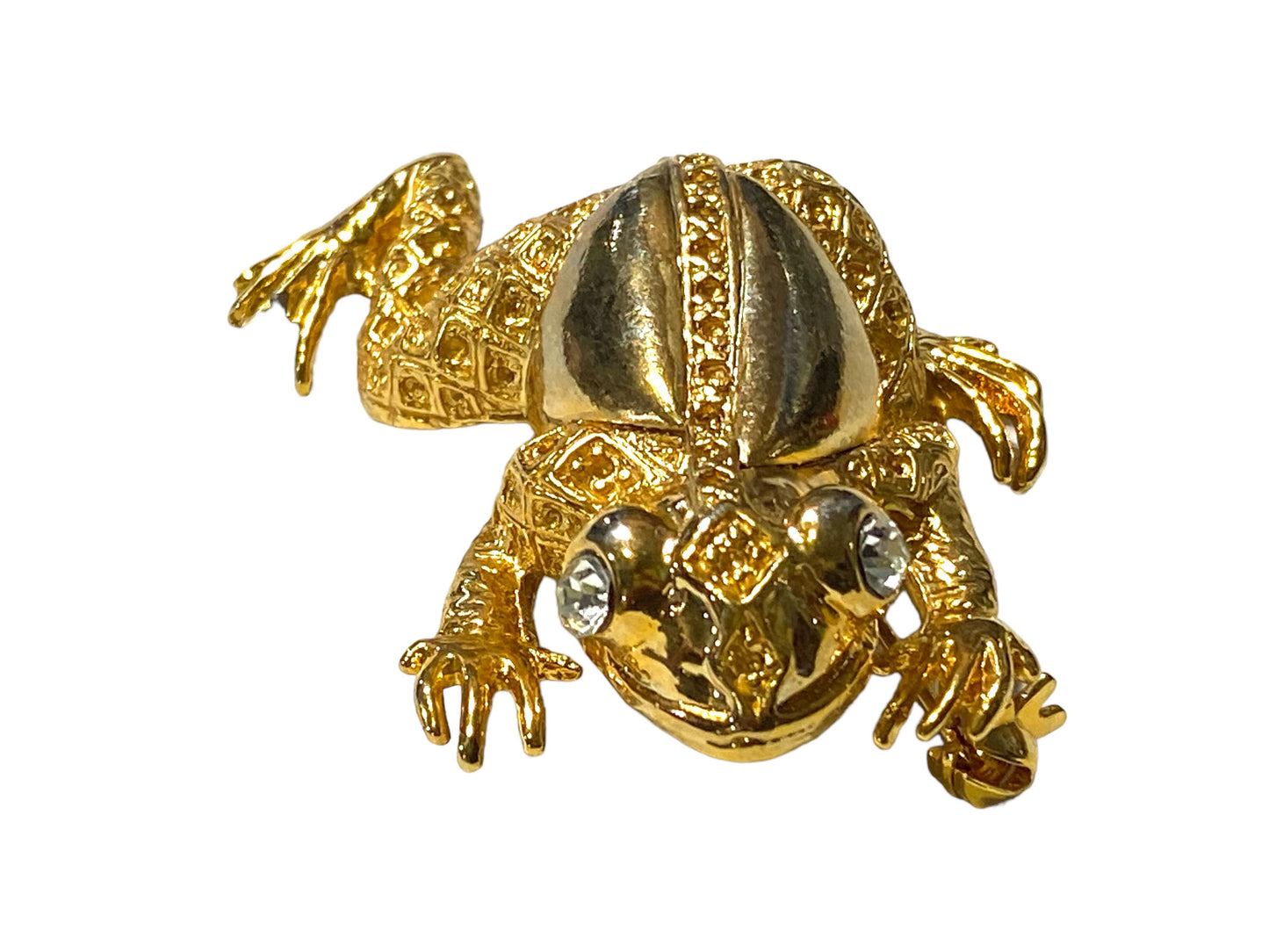 #5860  Gold Tone Vintage Diamond Rhinestone Eye Frog Pin.