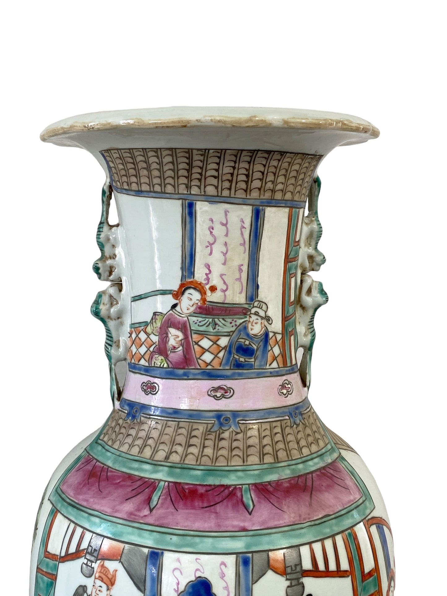 # 262 Superb Chinoiserie Famille Rose Enamel Vase W/Figures 24" H