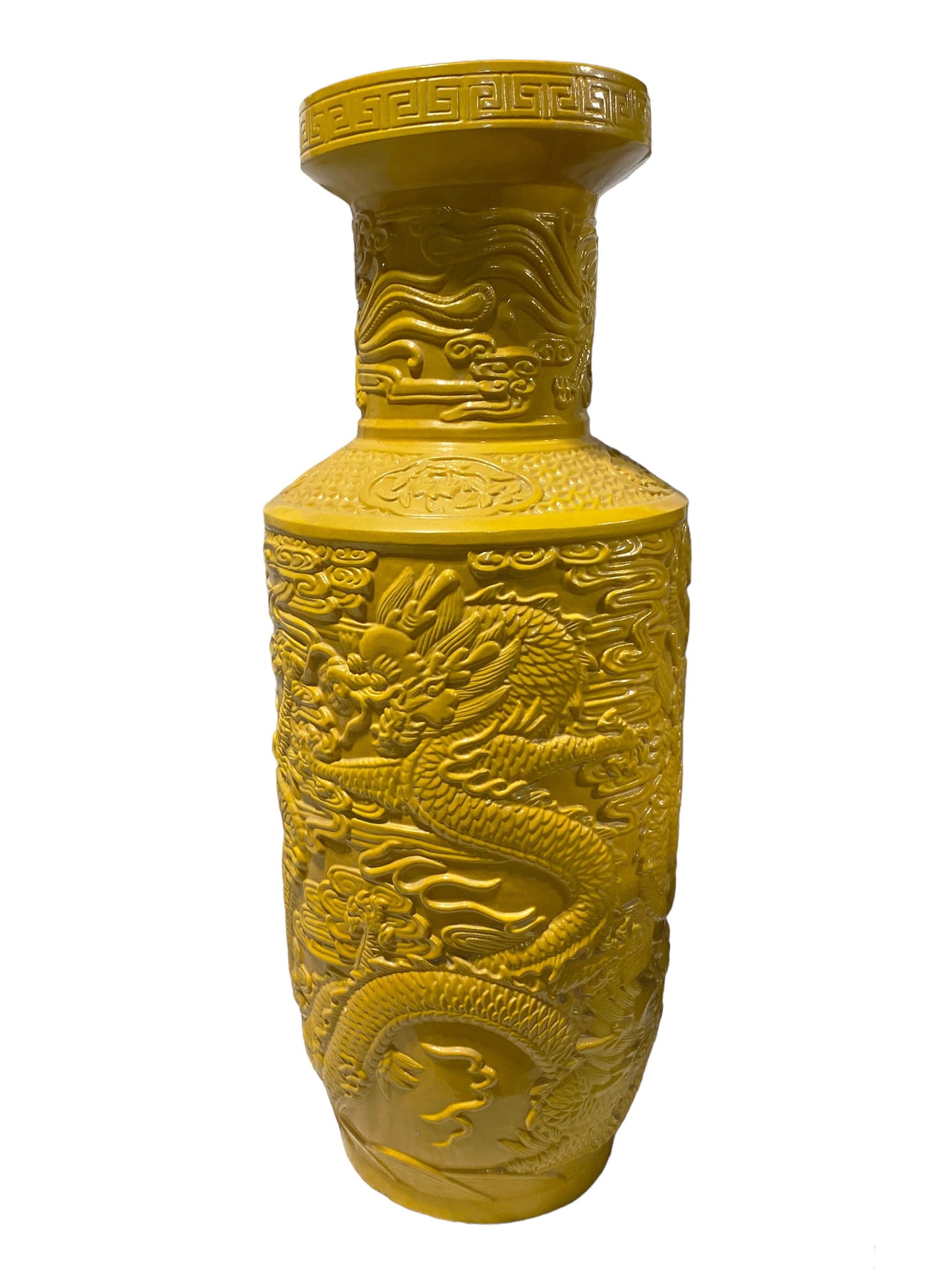 #3188 Chinoiserie Large Famille Jaune Style Dragons Vase. 27' H