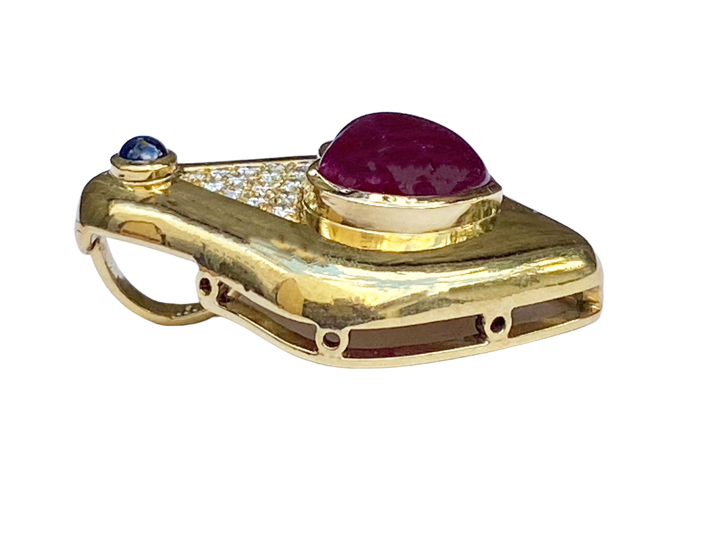 #3970 18K Heart Cut Cabochon Ruby and Diamond Enhancer Pendant