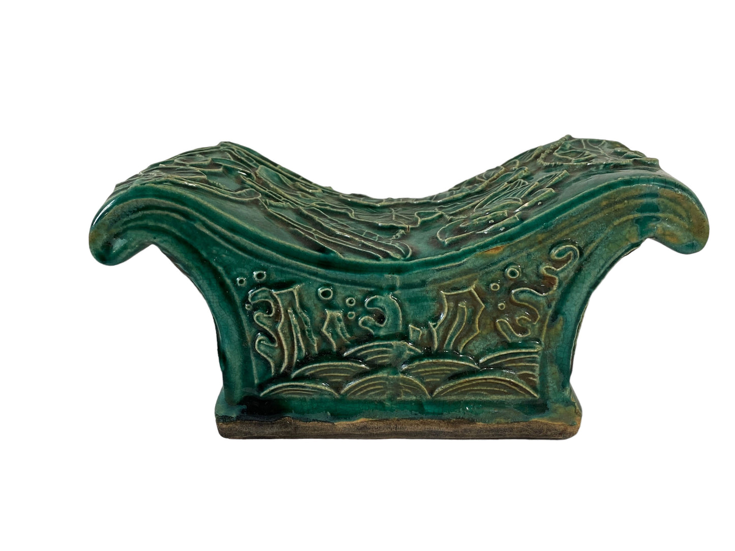 #5845 Old Chinoiserie Celadon Headrest /Pillow With Water Lilies