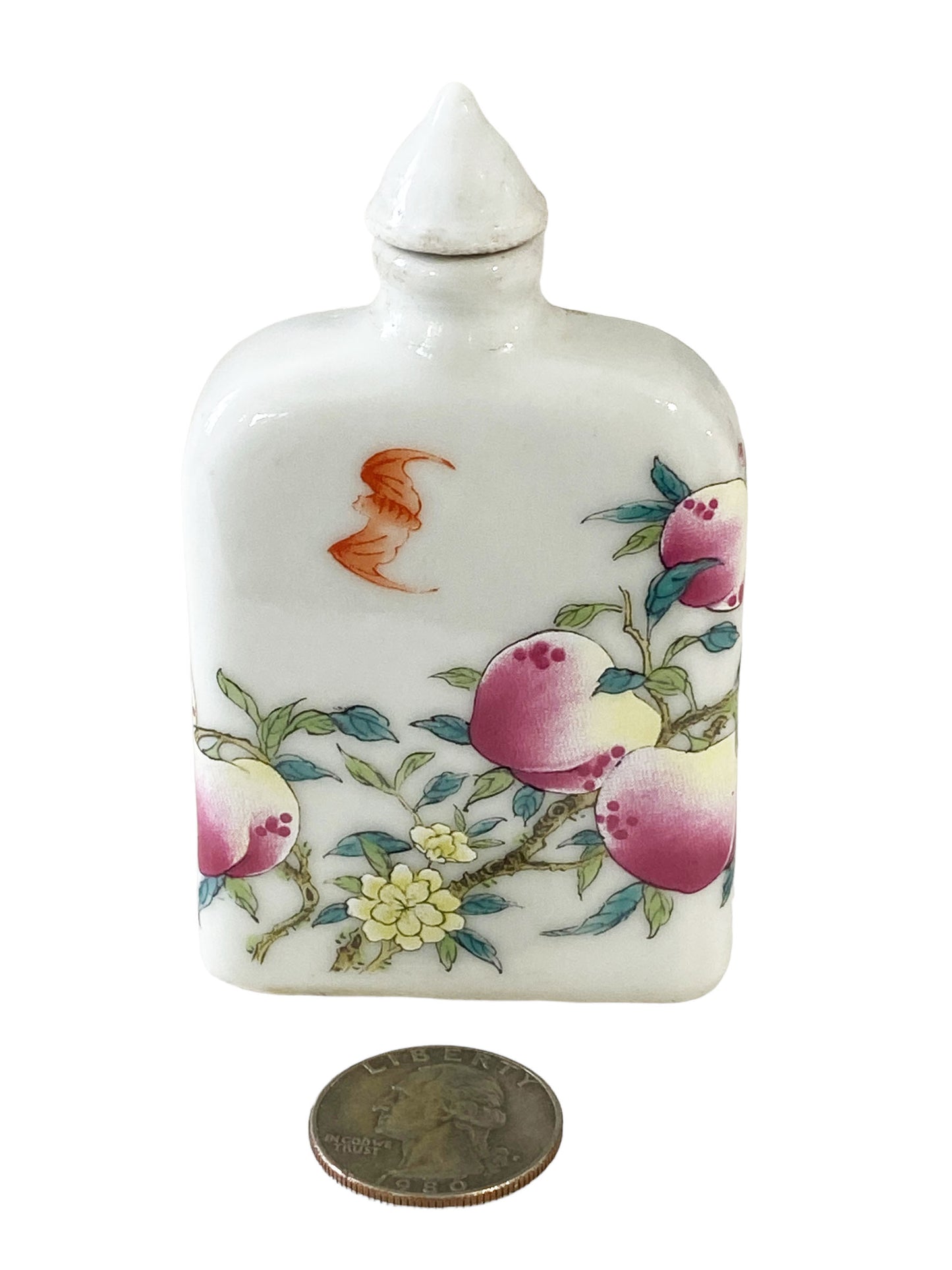 #7052 Chinoiserie Famille Rose Porcelain Snuff Bottle 3.75" H