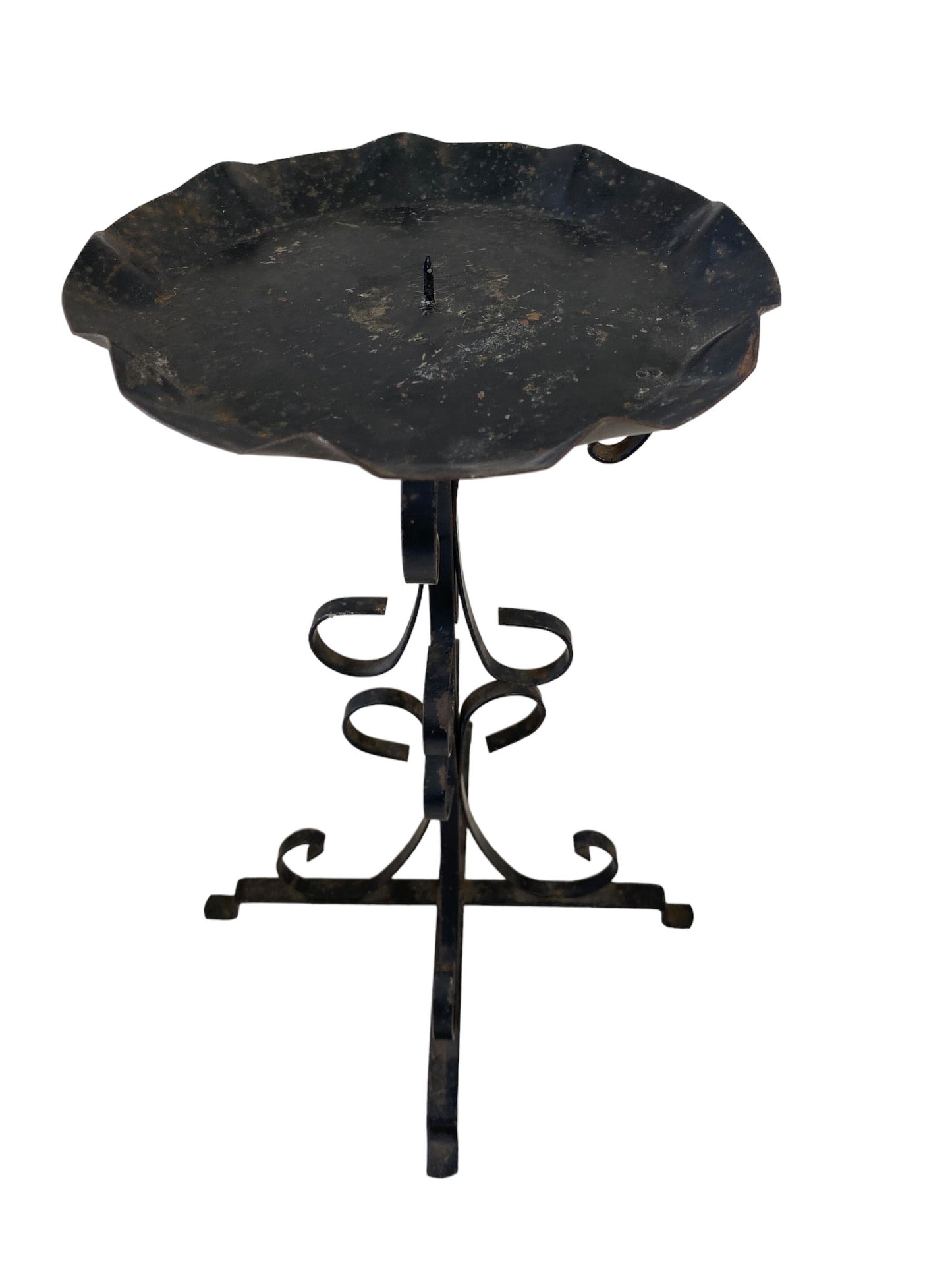 #5657 Vintage Painted Black Iron Candle Holder 12" H