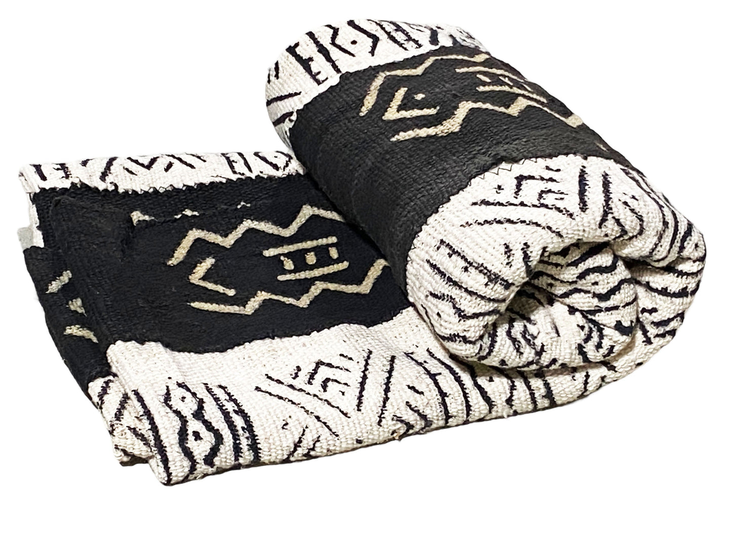 # 5727 African Black and White Mud Cloth Textile Mali 61" by 35"